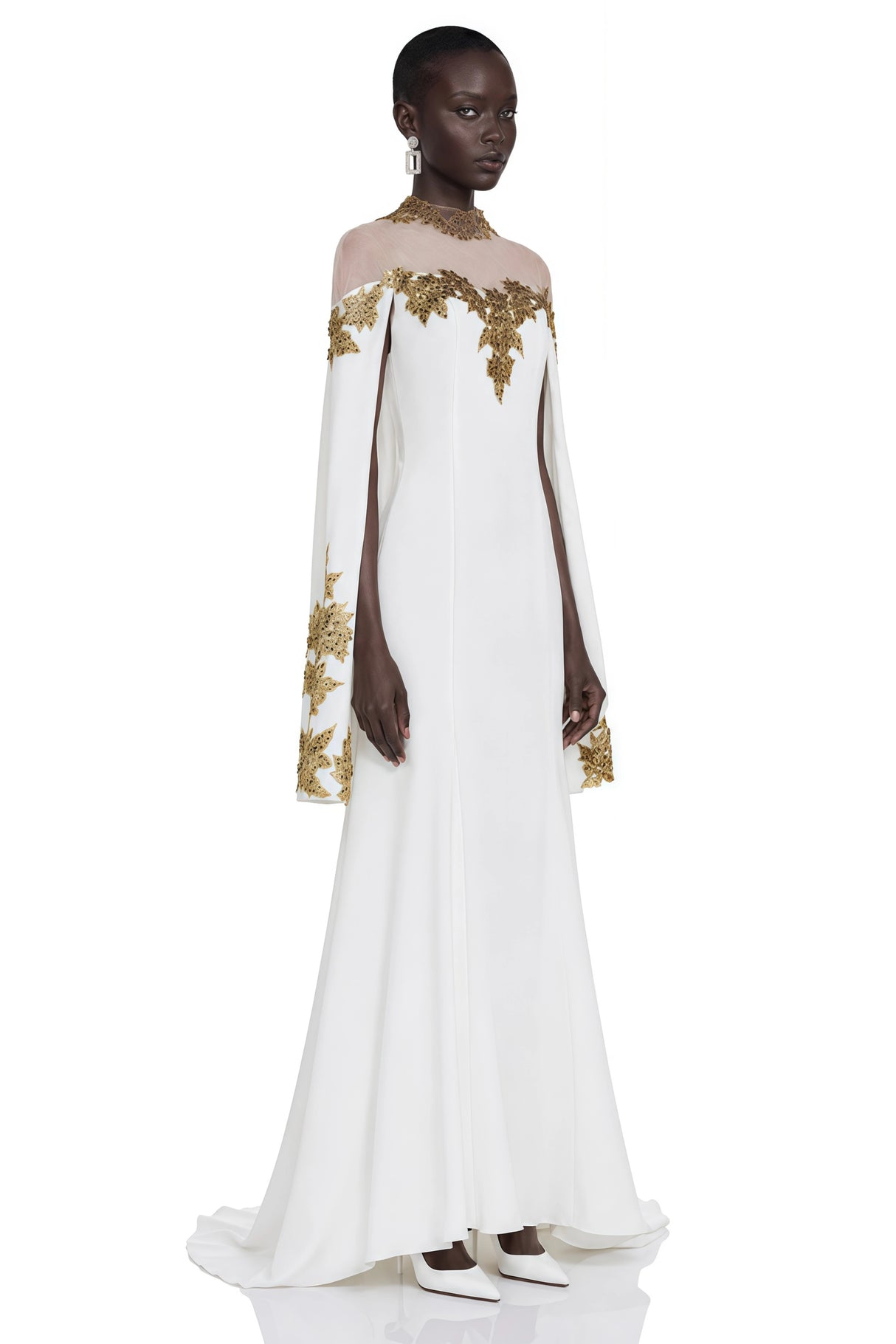 Jitka White Sequin Maxi Dress with 3D Florals