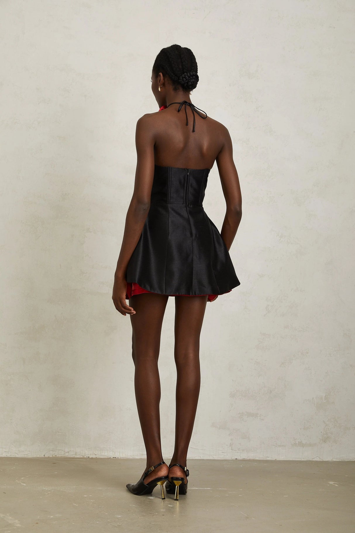 Joaquina Black Rose Appliqué Corset Mini Dress