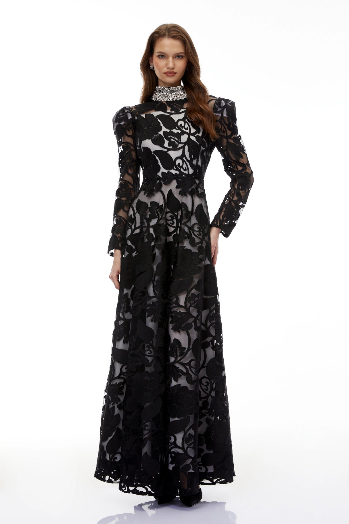 Jocasta Black Floral Embellished Maxi Dress