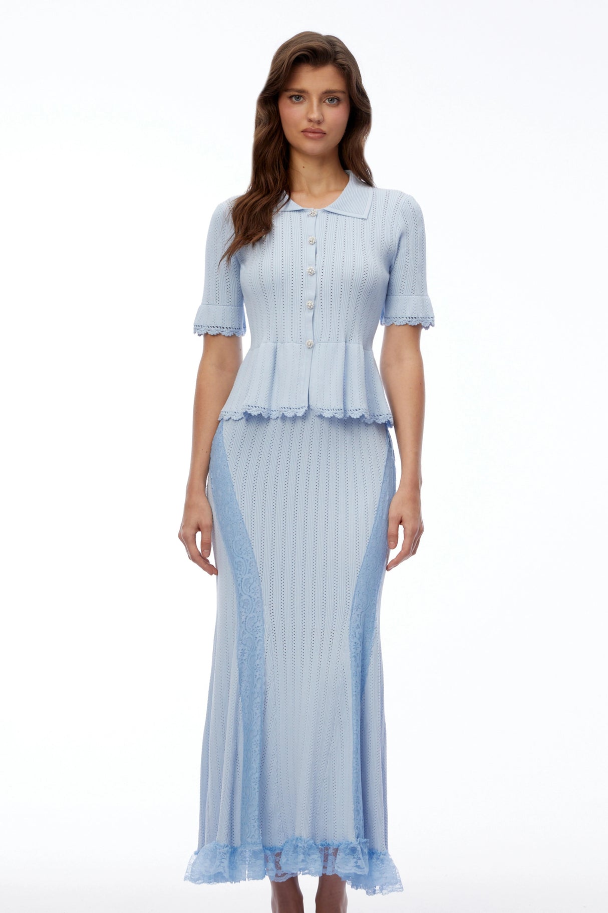Jocasta Blue Stretch Lace Knit Midi Dress