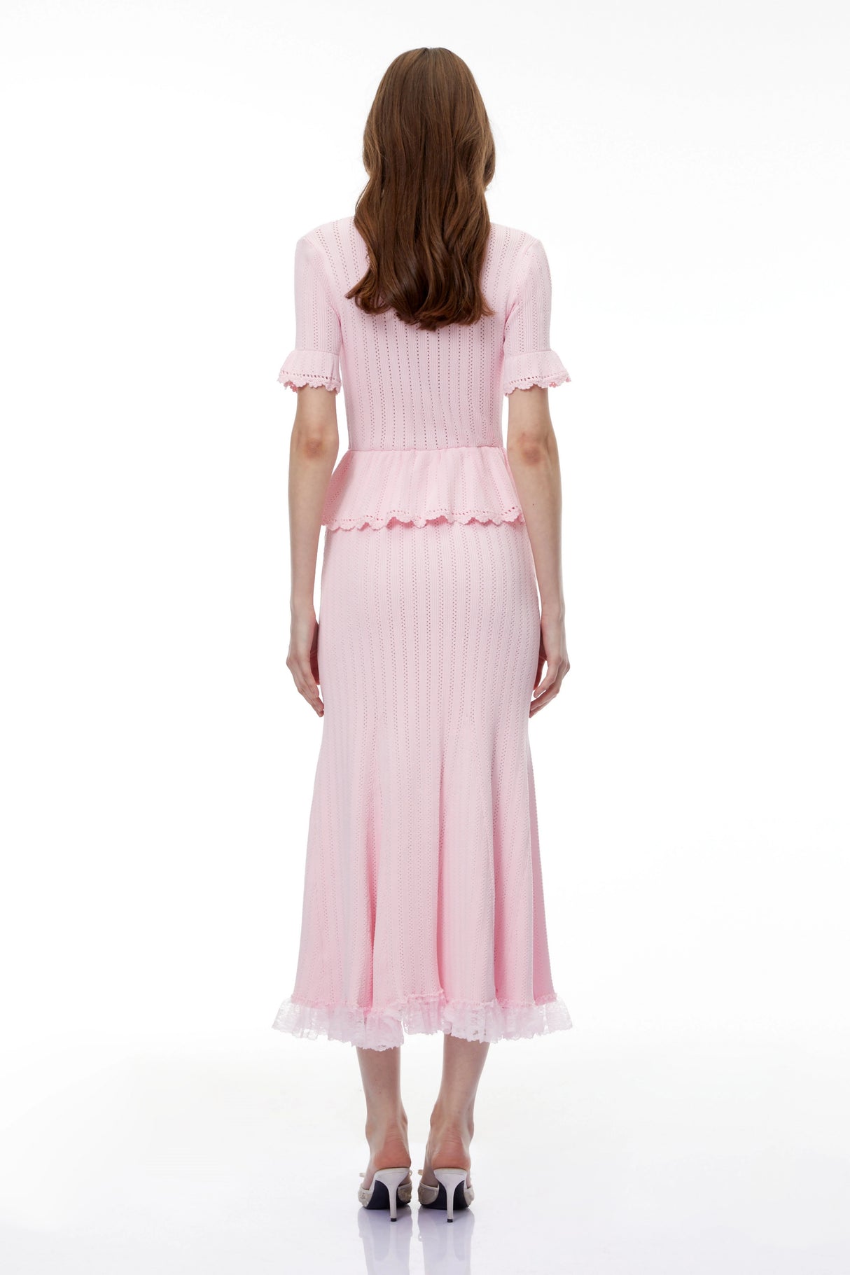 Jocasta Pink Stretch Lace Knit Midi Dress