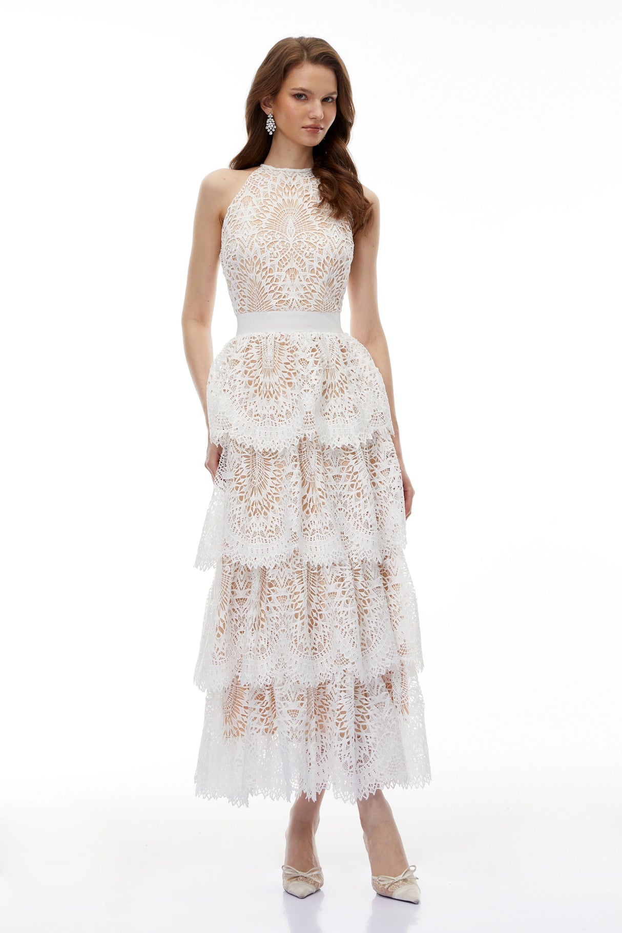 Jocaste White Halterneck Lace Maxi Dress