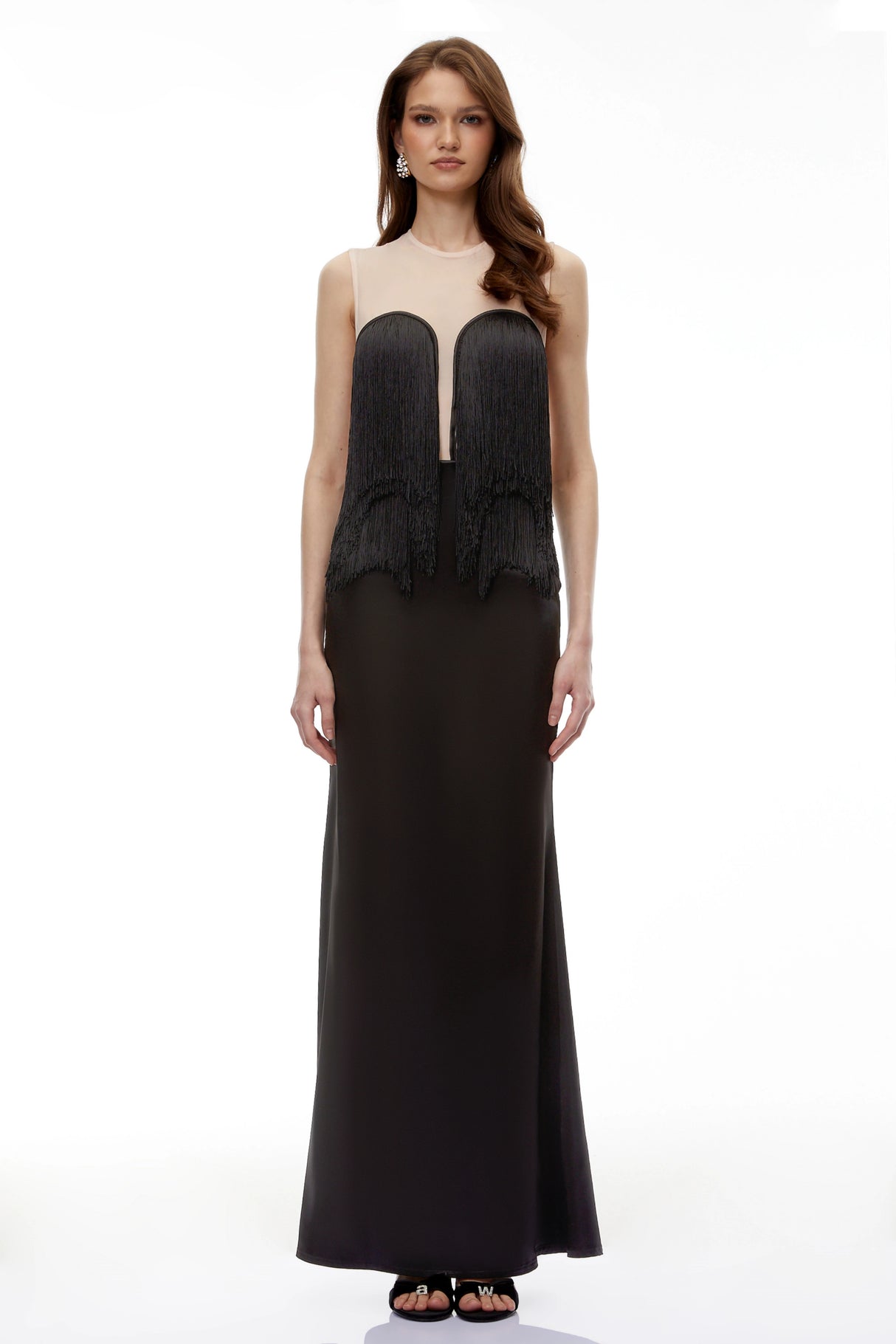 Jochebed Black SemiSheer Maxi Dress with Tassels