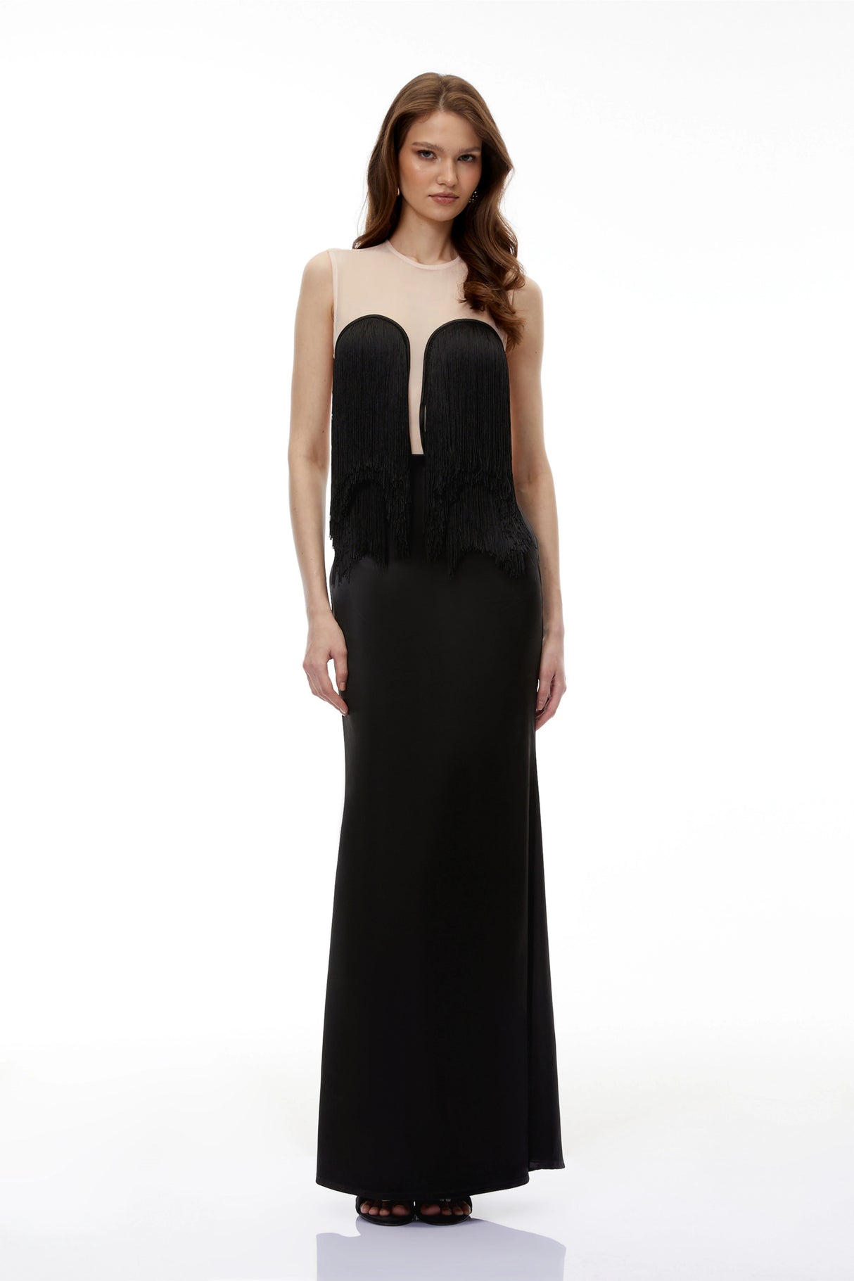 Jochebed Black SemiSheer Maxi Dress with Tassels