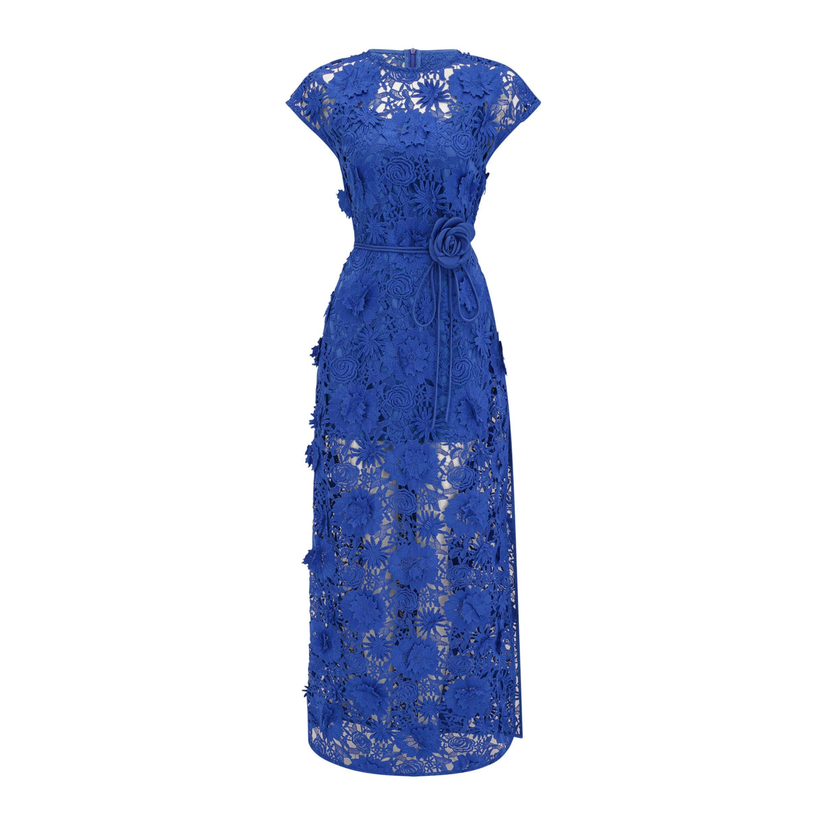 Jochebed Blue Floral Appliqué Maxi Dress with CutOuts