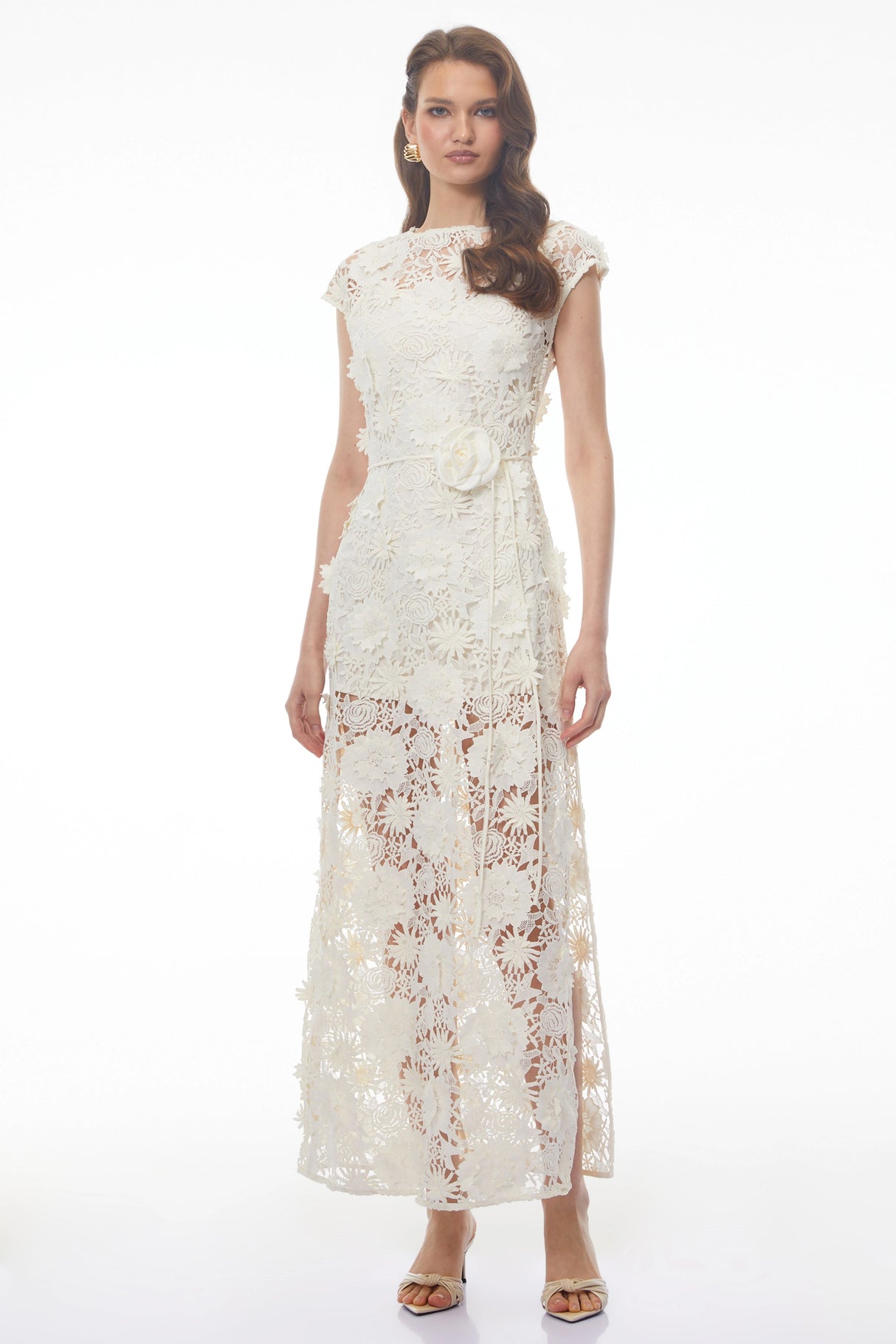 Jochebed White Floral Appliqué Maxi Dress witn CutOuts