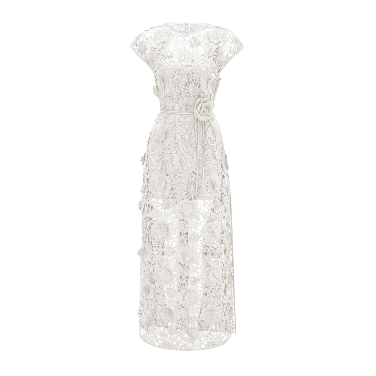 Jochebed White Floral Appliqué Maxi Dress witn CutOuts