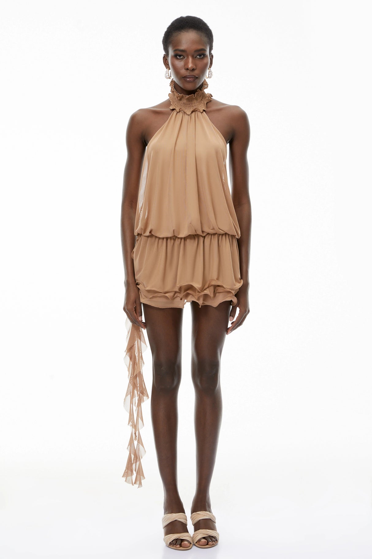Josephine Khaki Halterneck Ruffled Mini Dress