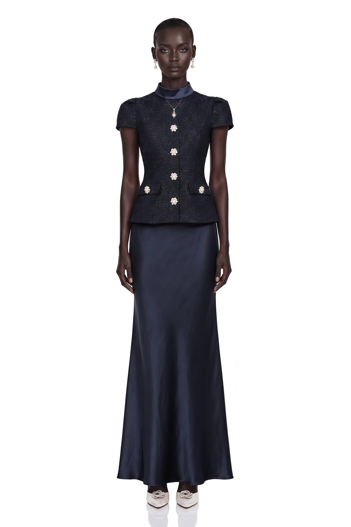 Josette Blue PeplumWaist Paneled Maxi Dress