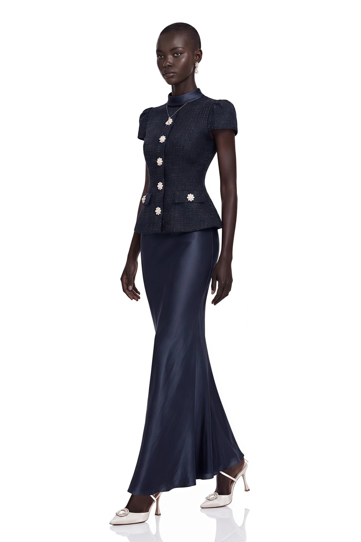 Josette Blue PeplumWaist Paneled Maxi Dress