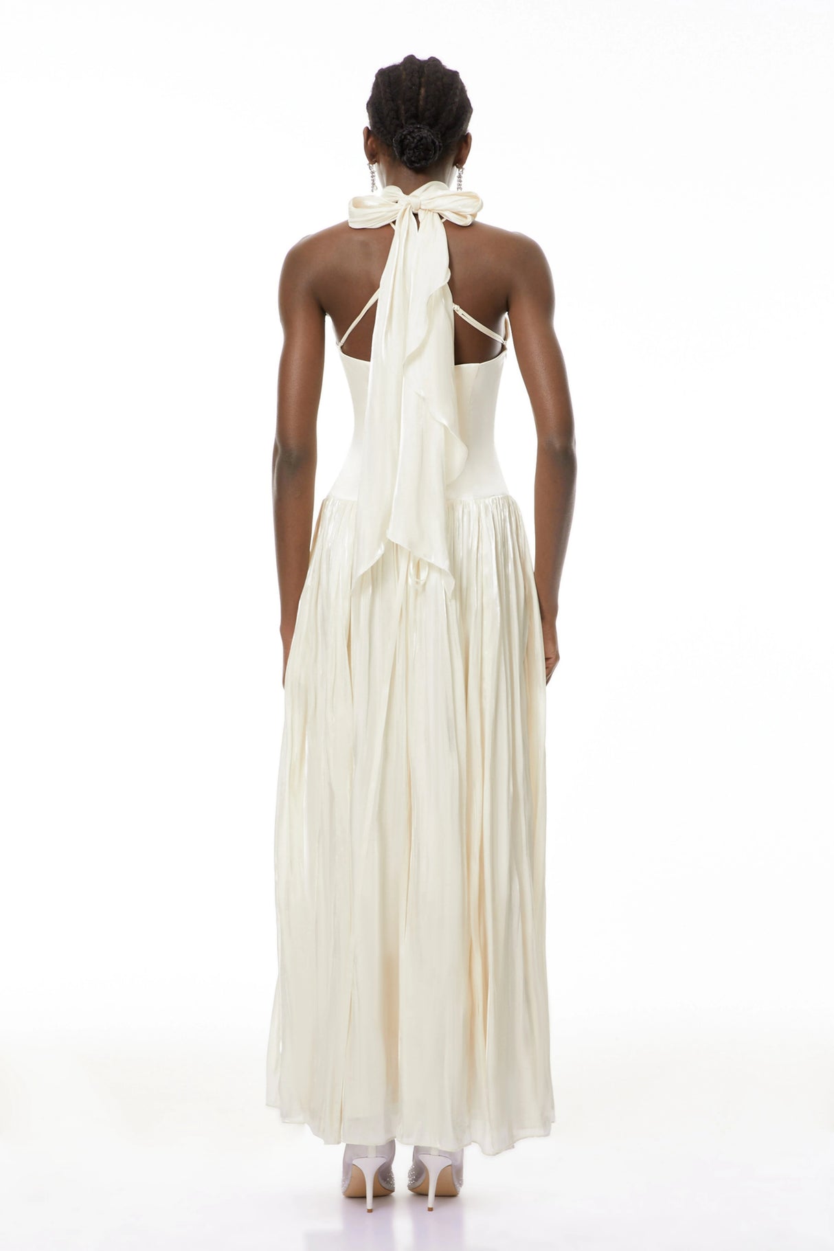 Jovita White Halterneck Pleated Maxi Dress
