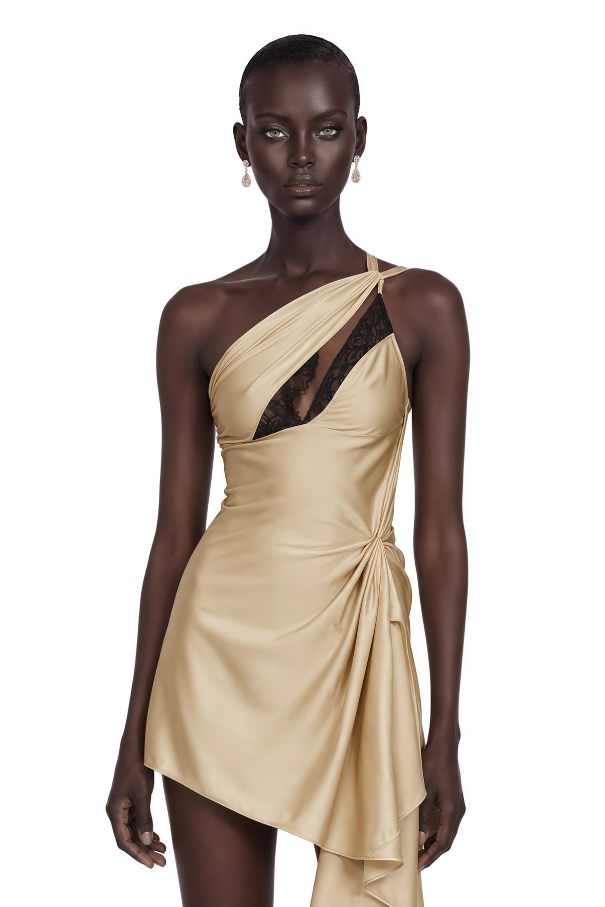 Juana Neutral Lacedetail Asymmetrical Mini Dress