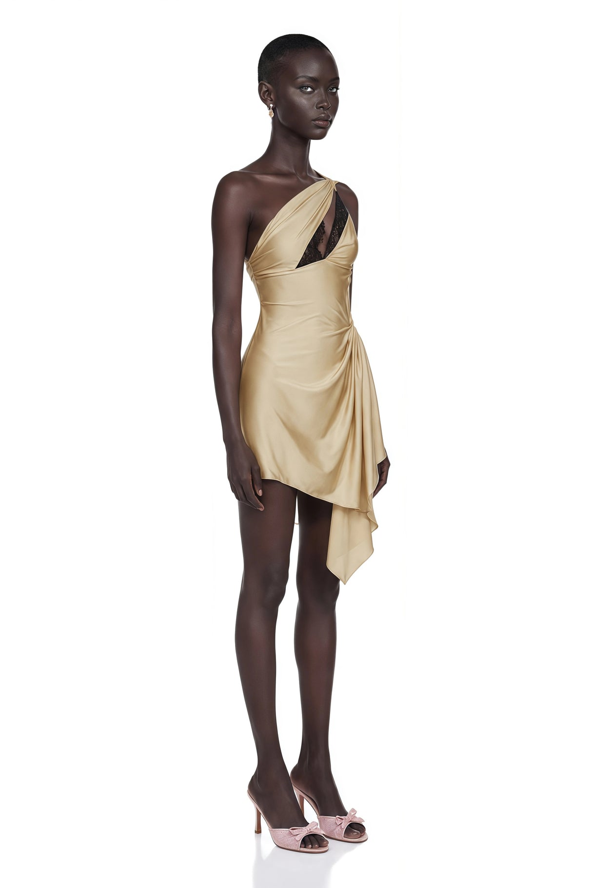Juana Neutral Lacedetail Asymmetrical Mini Dress