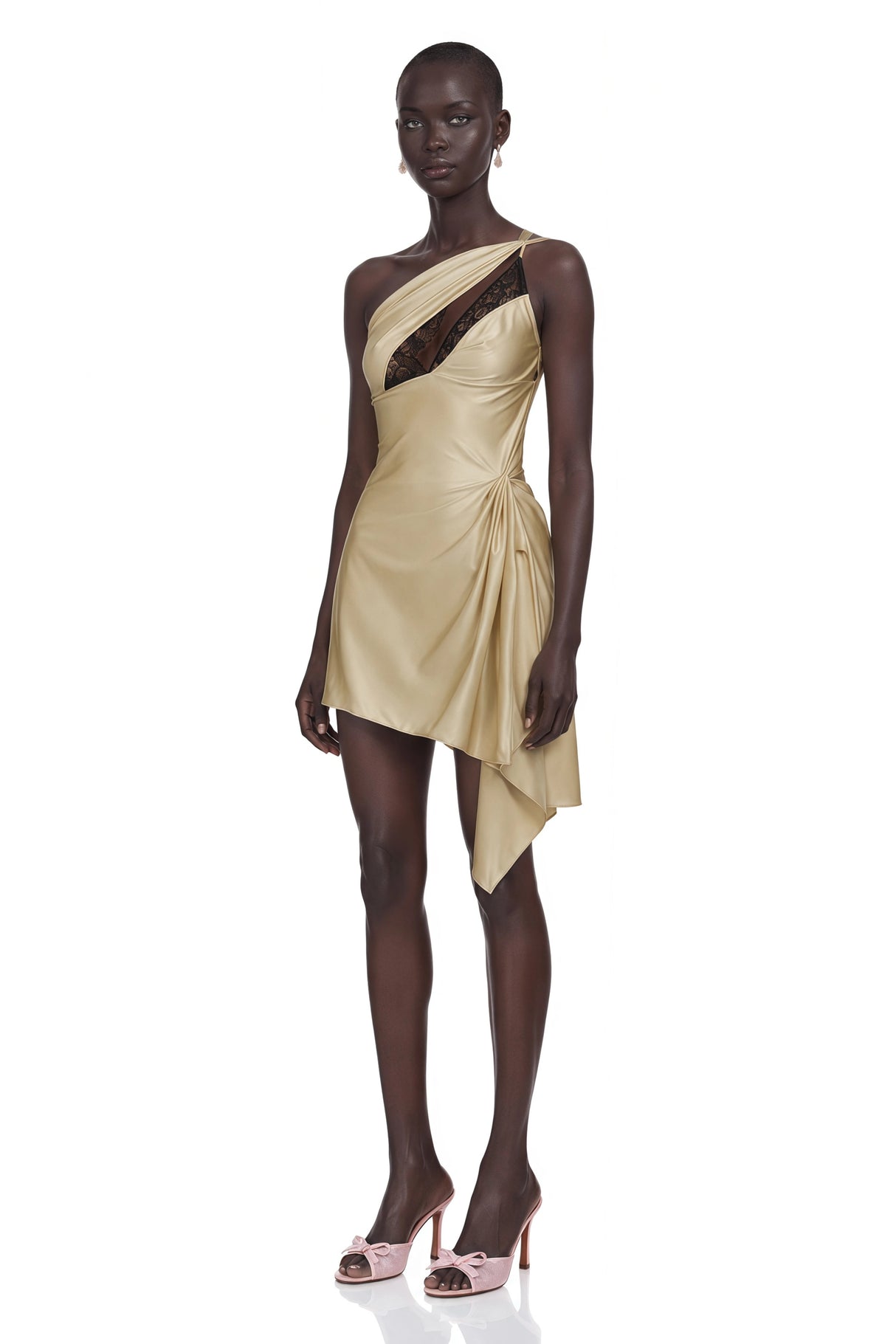 Juana Neutral Lacedetail Asymmetrical Mini Dress
