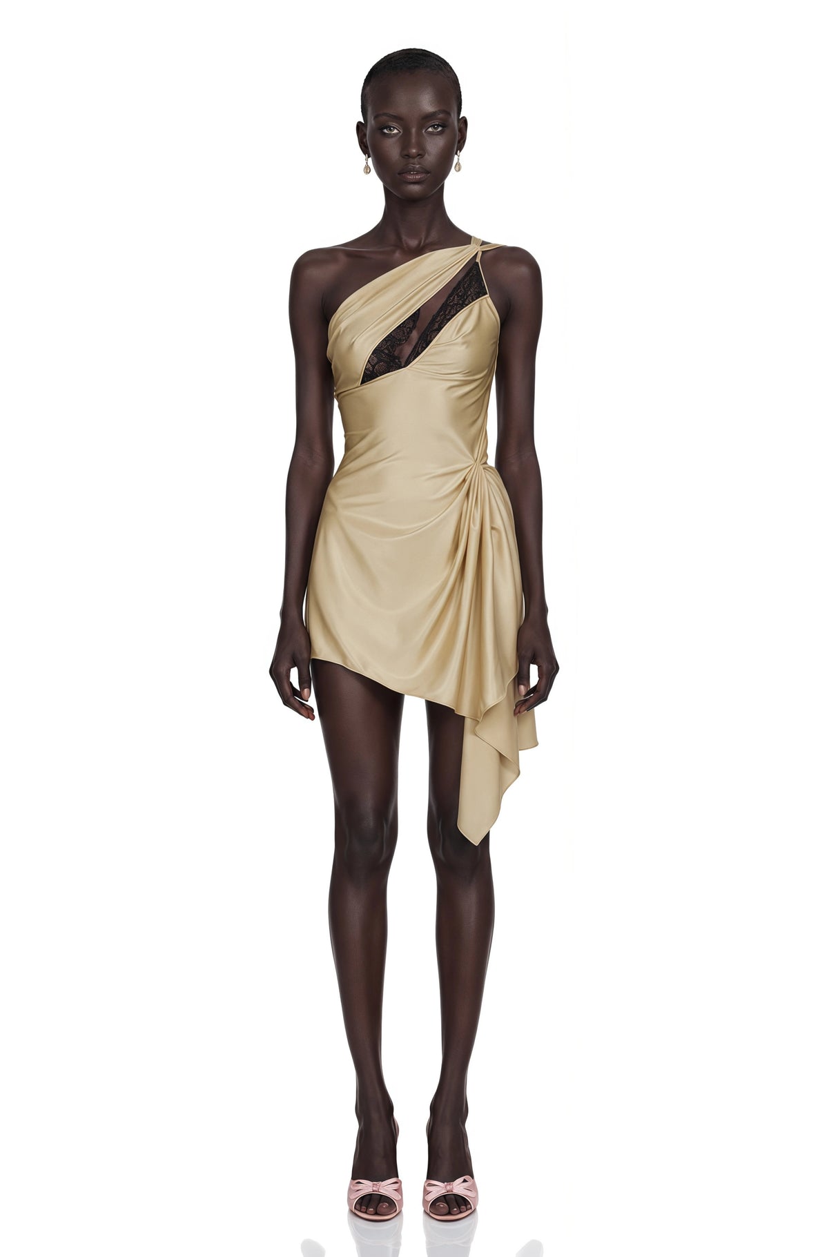 Juana Neutral Lacedetail Asymmetrical Mini Dress