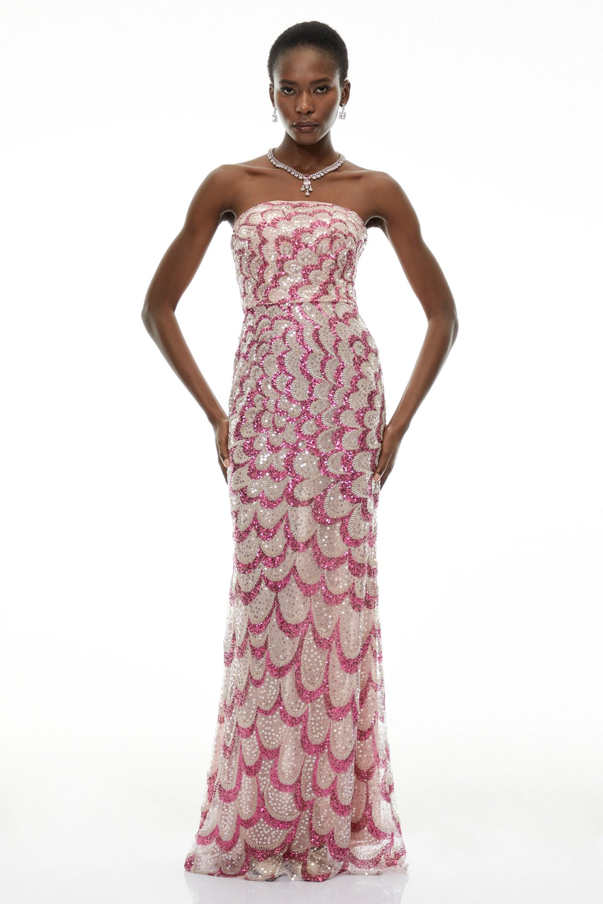 Julieta Pink Embellished Maxi Dress with Petals