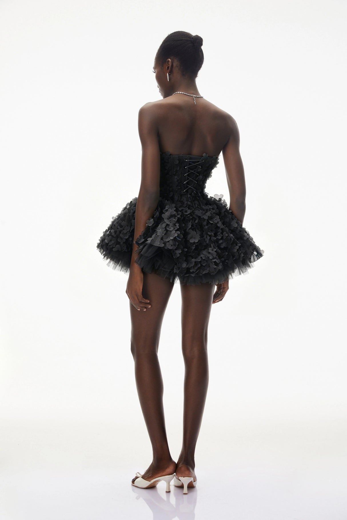 June Black 3D Petal Puff Mini Dress