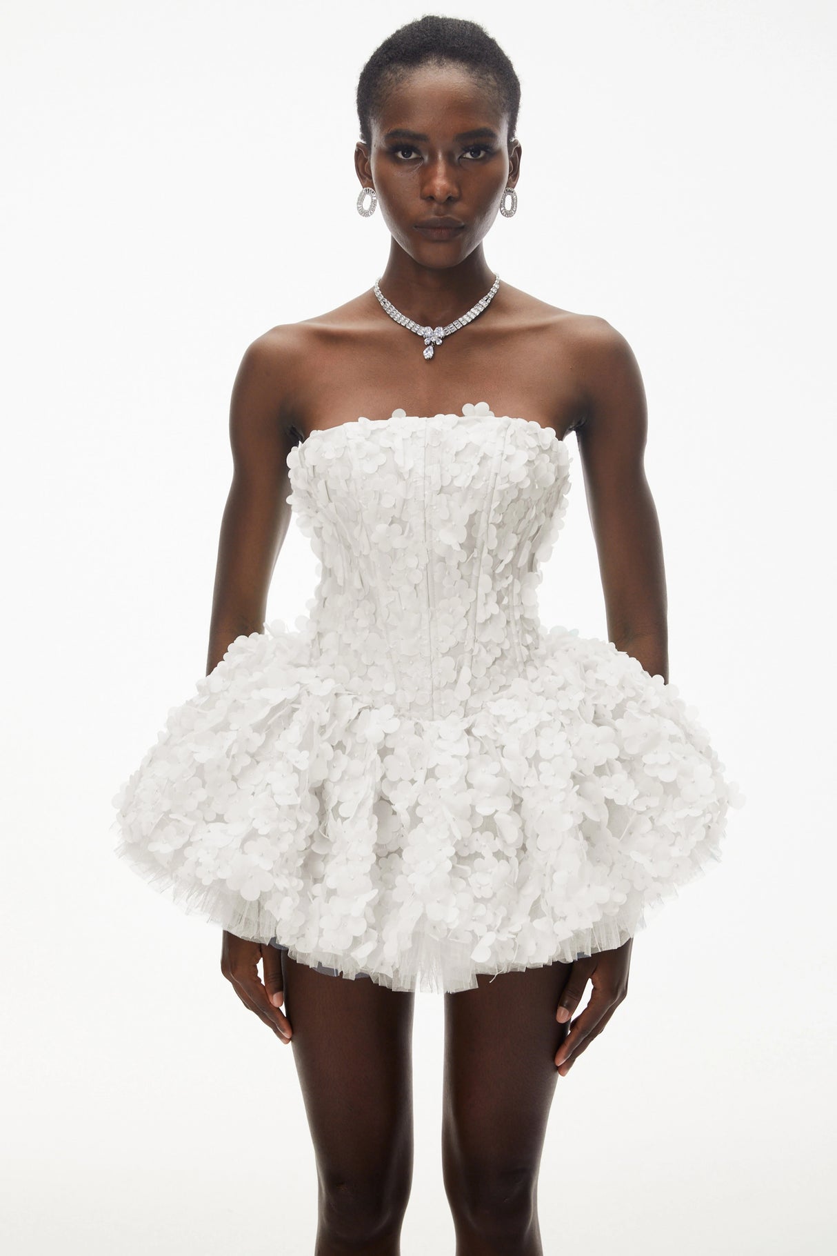 June White 3D Petal Puff Mini Dress