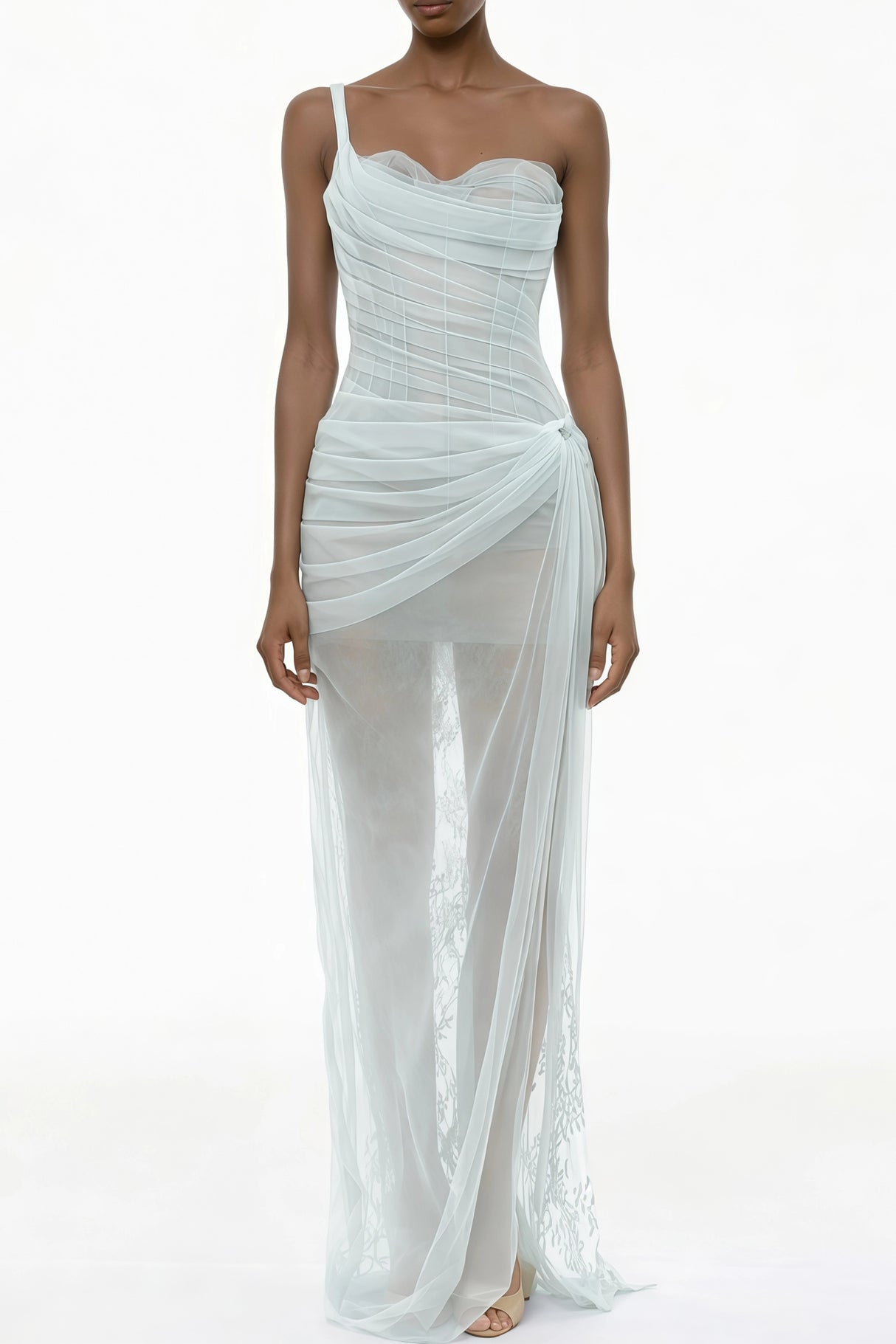 Juno Blue Pleated Mesh Midi Dress