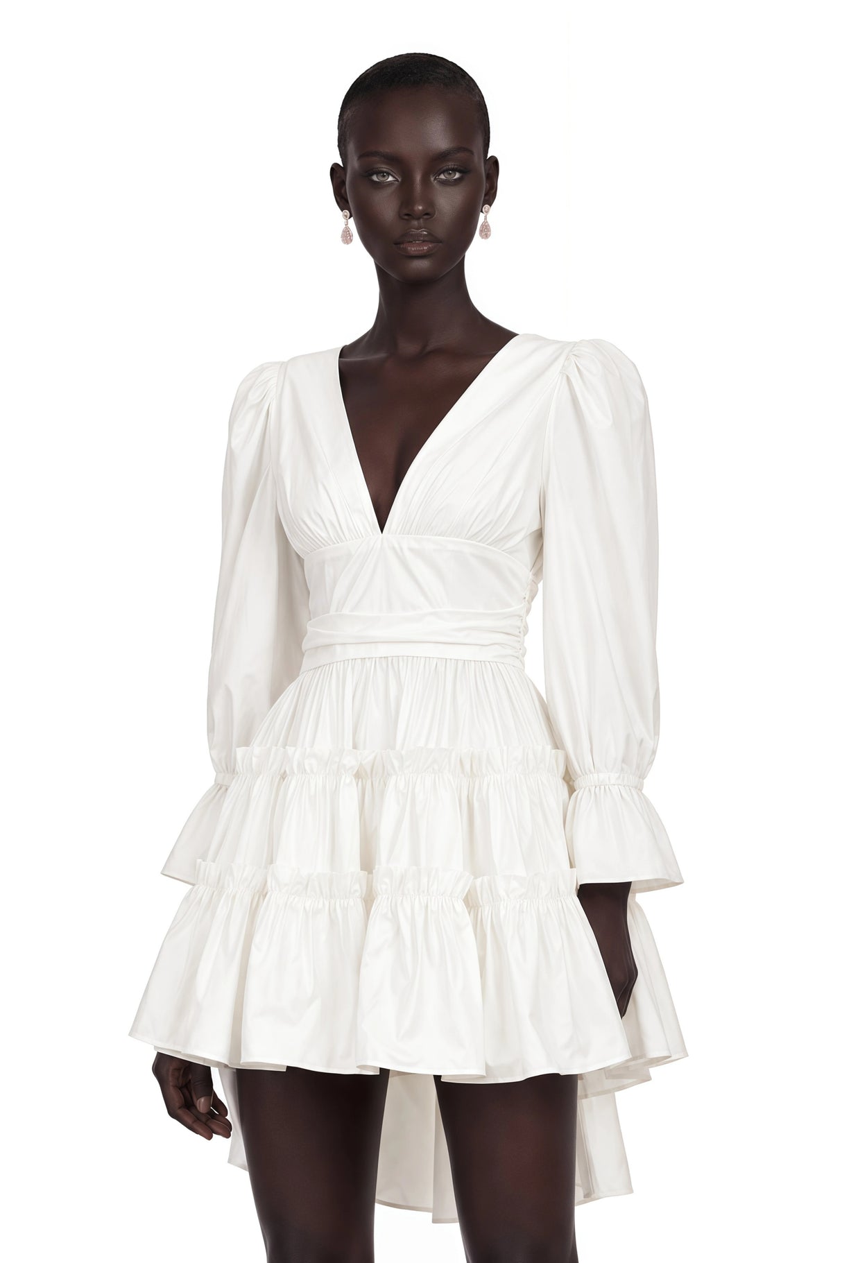 Jutta White Bowknot Shirred Mini Dress