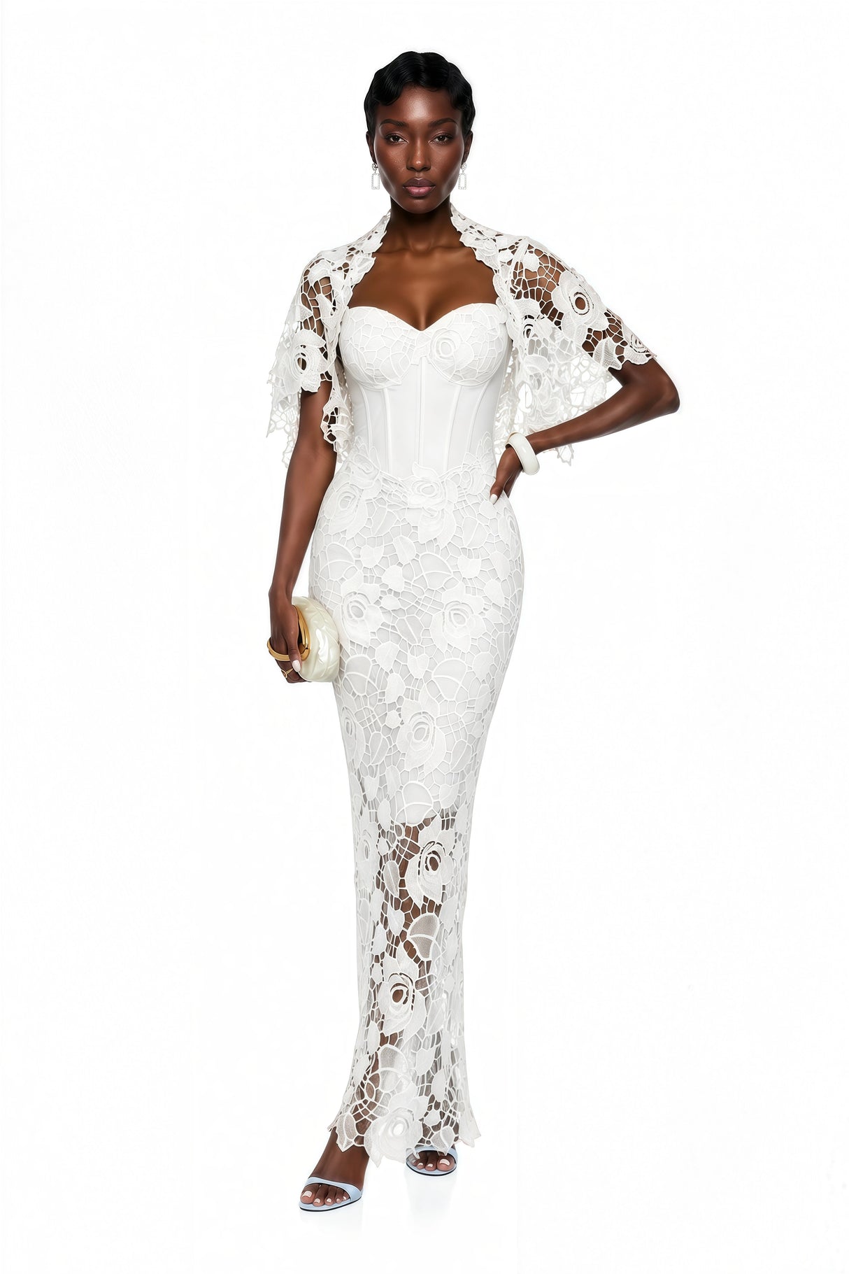 Kamila White Solid Color Maxi Dress with CutOuts