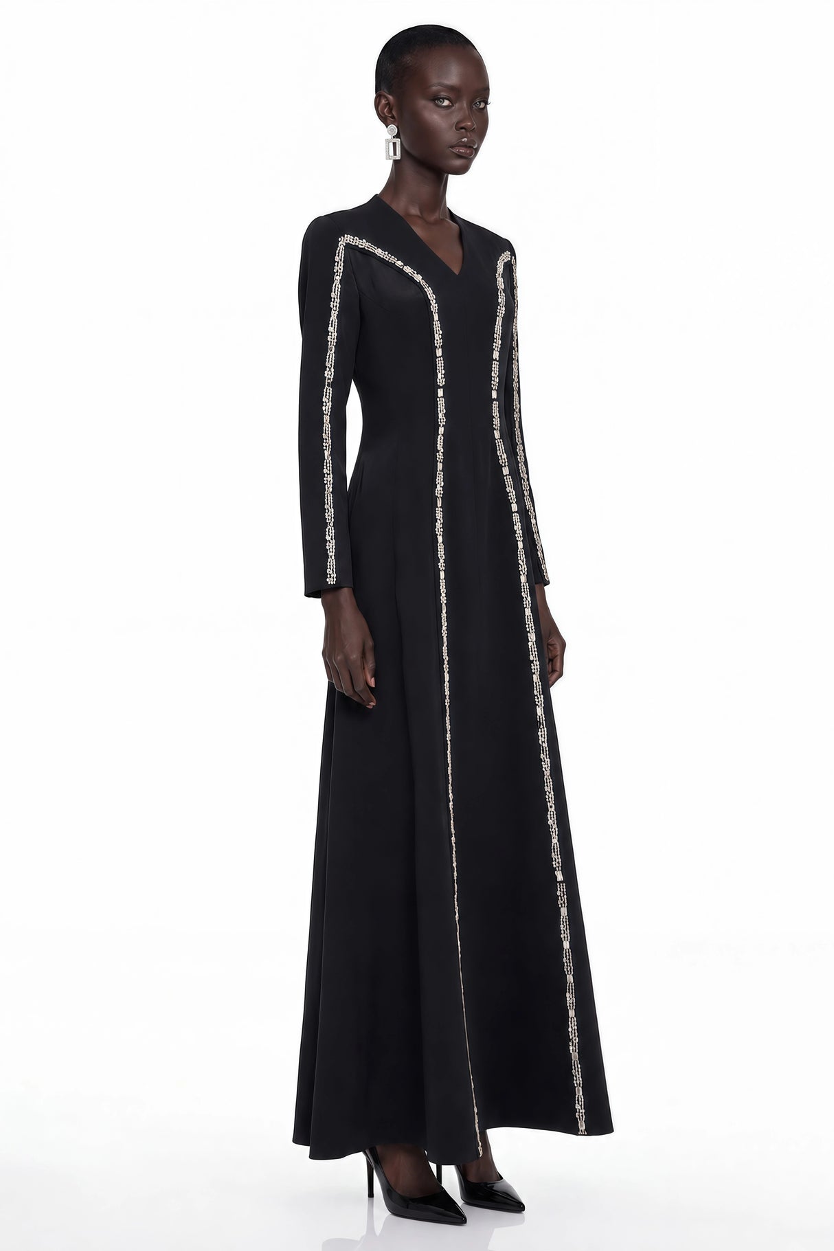 Karamea Black Rhinestone VNeck Maxi Dress
