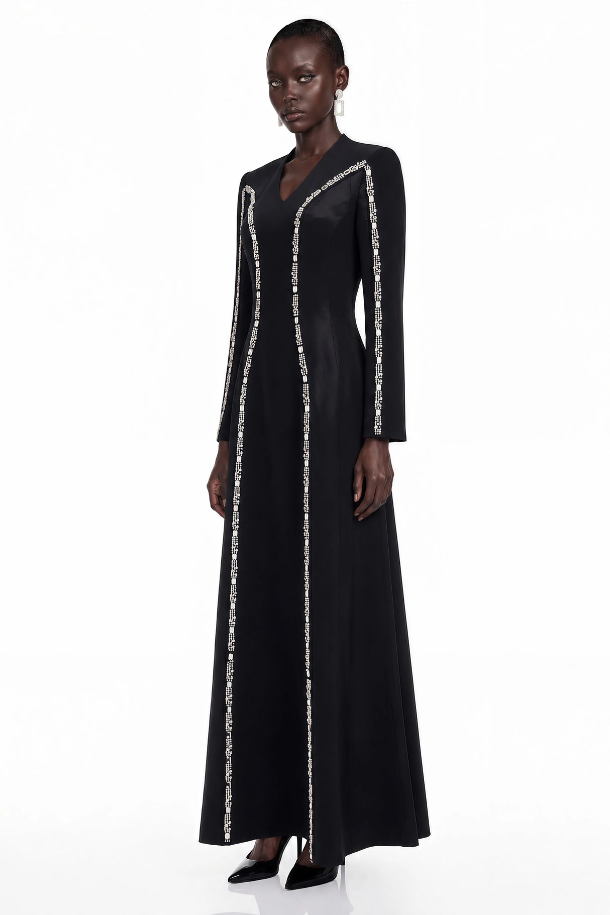 Karamea Black Rhinestone VNeck Maxi Dress