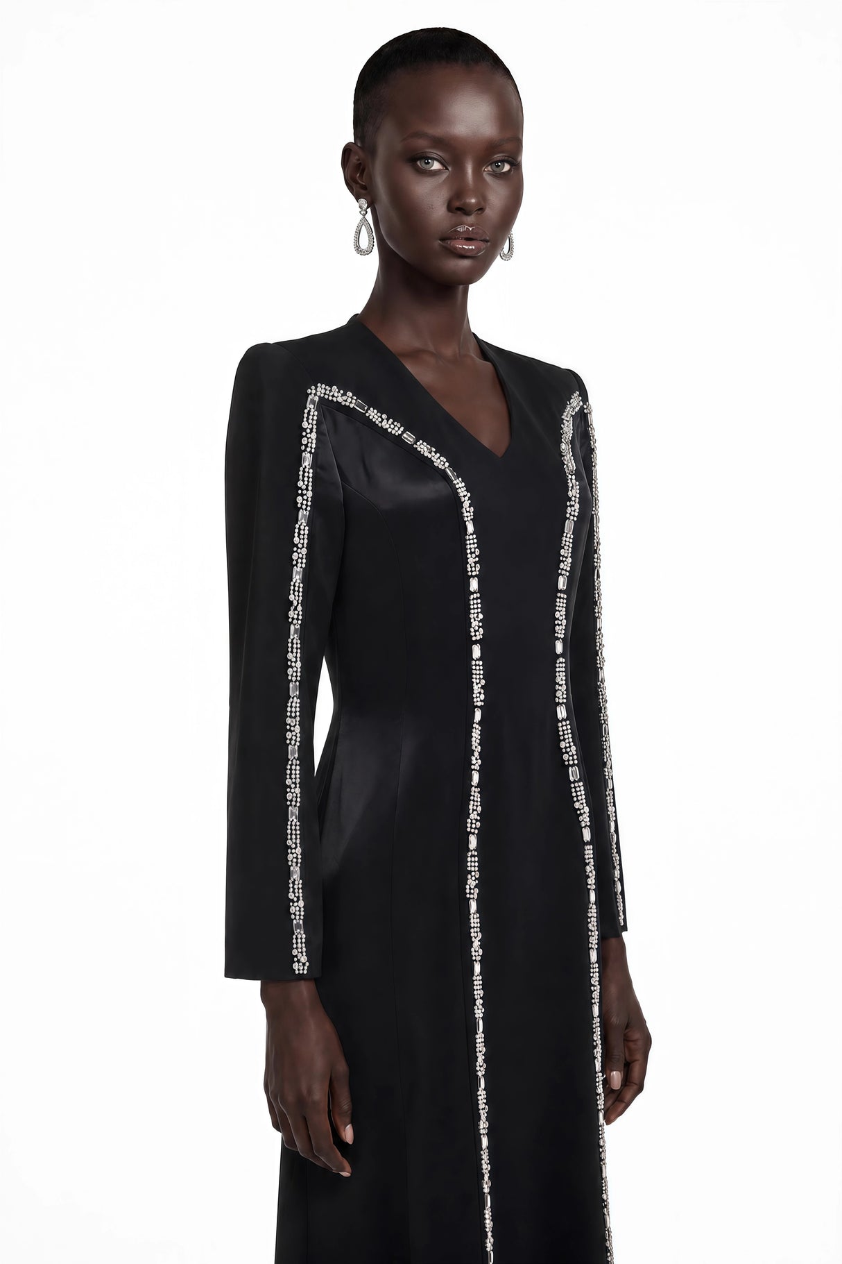 Karamea Black Rhinestone VNeck Maxi Dress