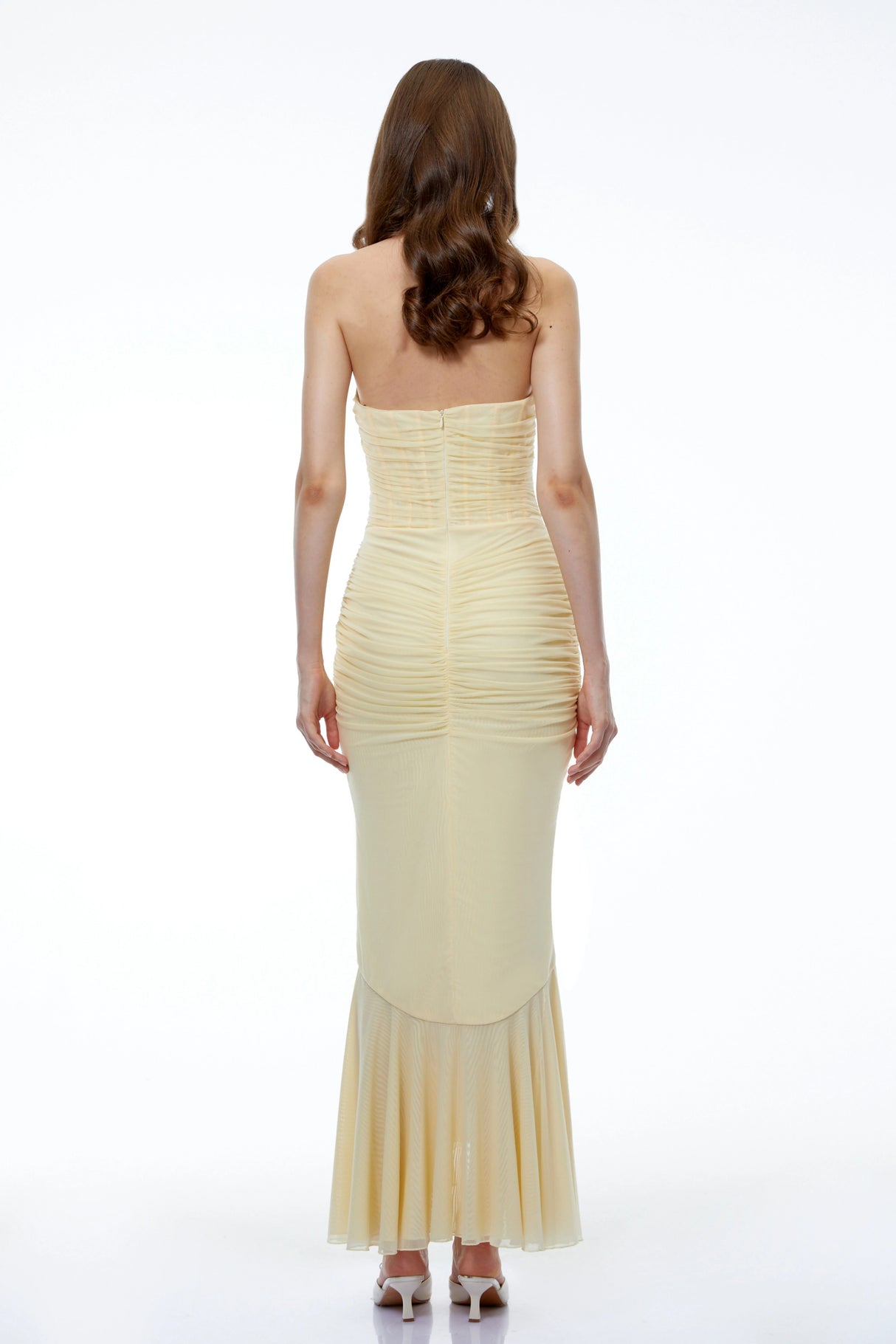 Katarina Butter Yellow Halterneck Ruched Maxi Dress