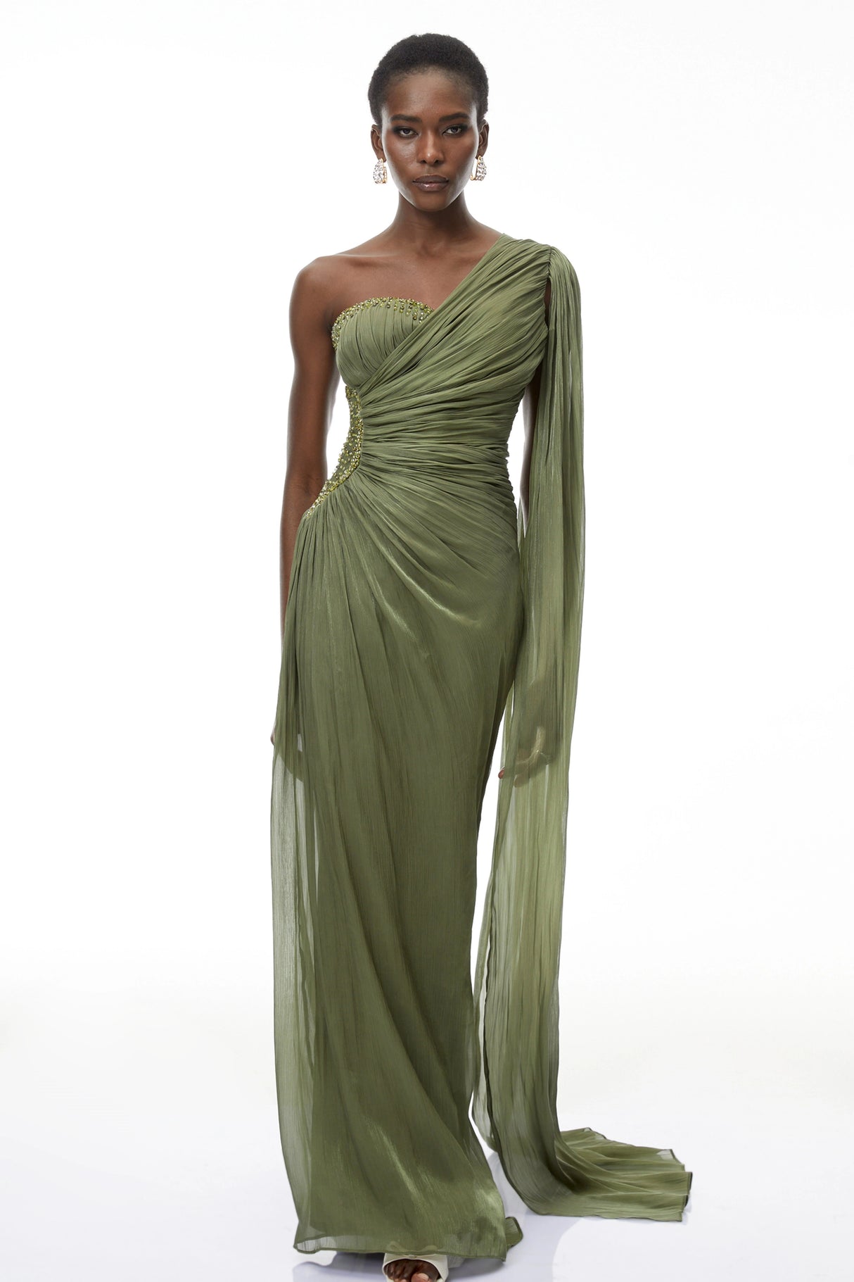 Katrin Green One Shoulder Ruched Maxi Dress