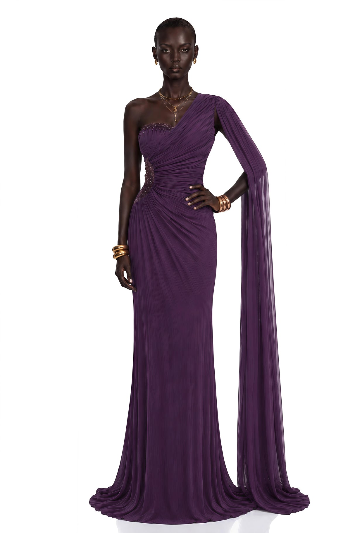 Katrin Purple One Shoulder Ruched Maxi Dress