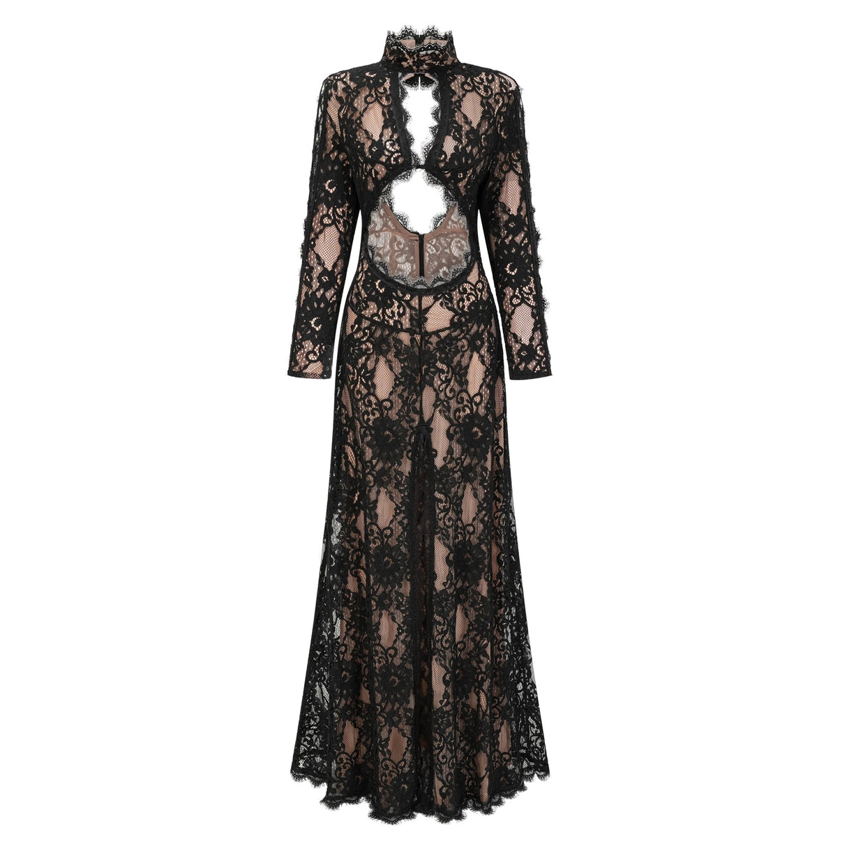 Kenza Black Cut Out Floral Lace Maxi Dress