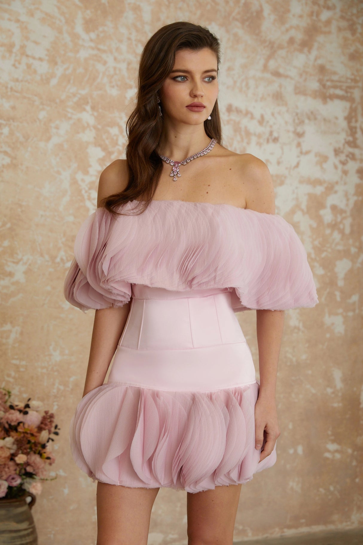 Kerstin Pink OffShoulder Ruffled Mini Dress