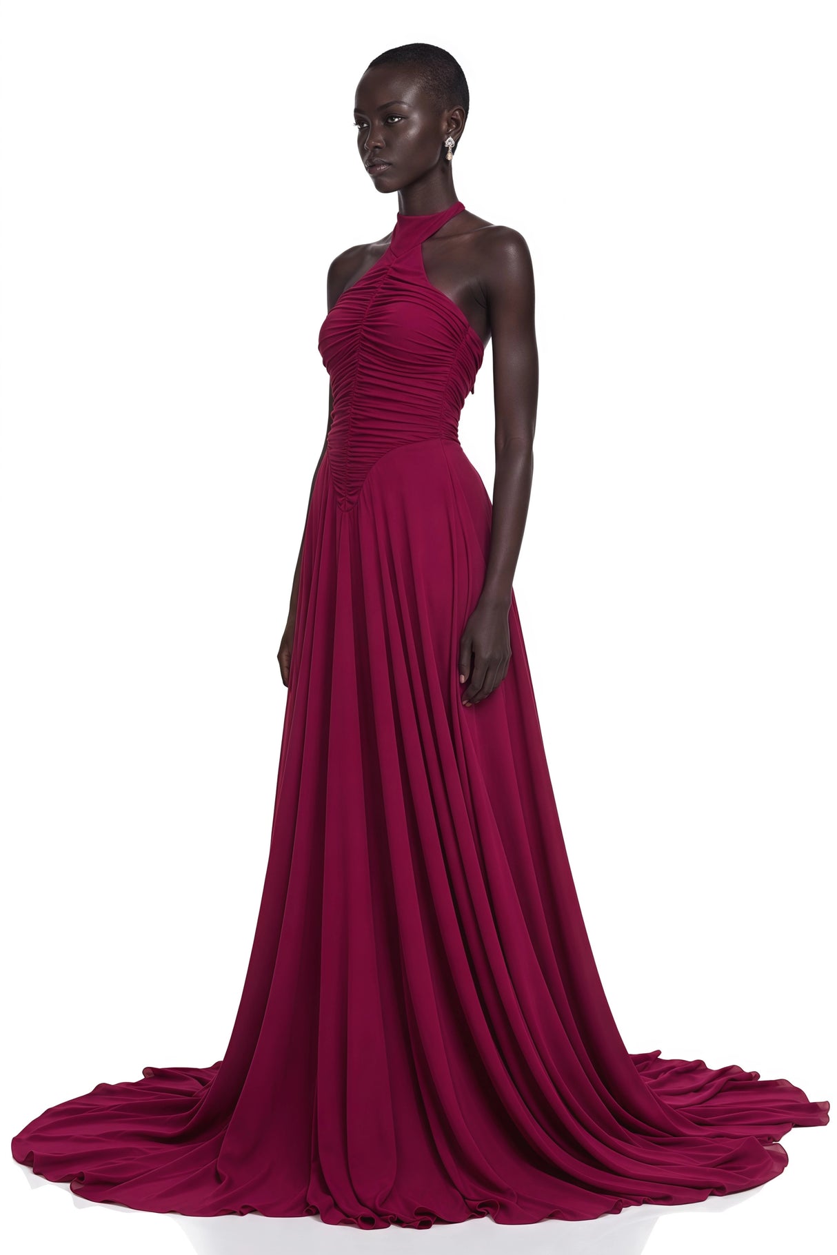 Kerstin Purple Train Design Ruched Maxi Dress