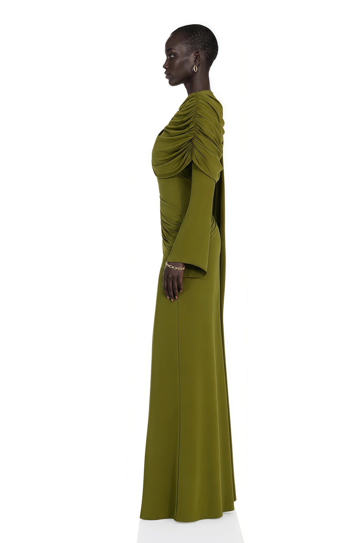 Kjersti Green Asymmetrical Ruched Maxi Dress