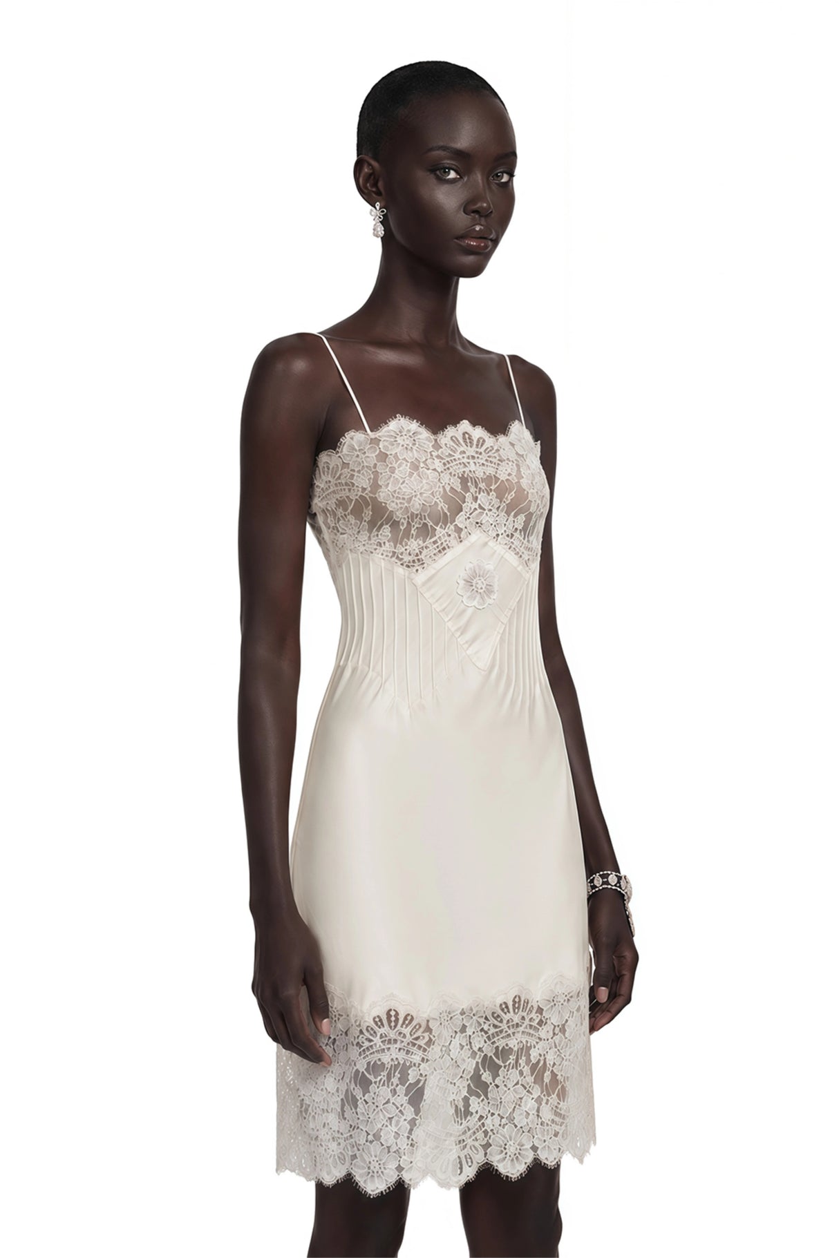 Klara Cream Mini Dress with Lace Panels