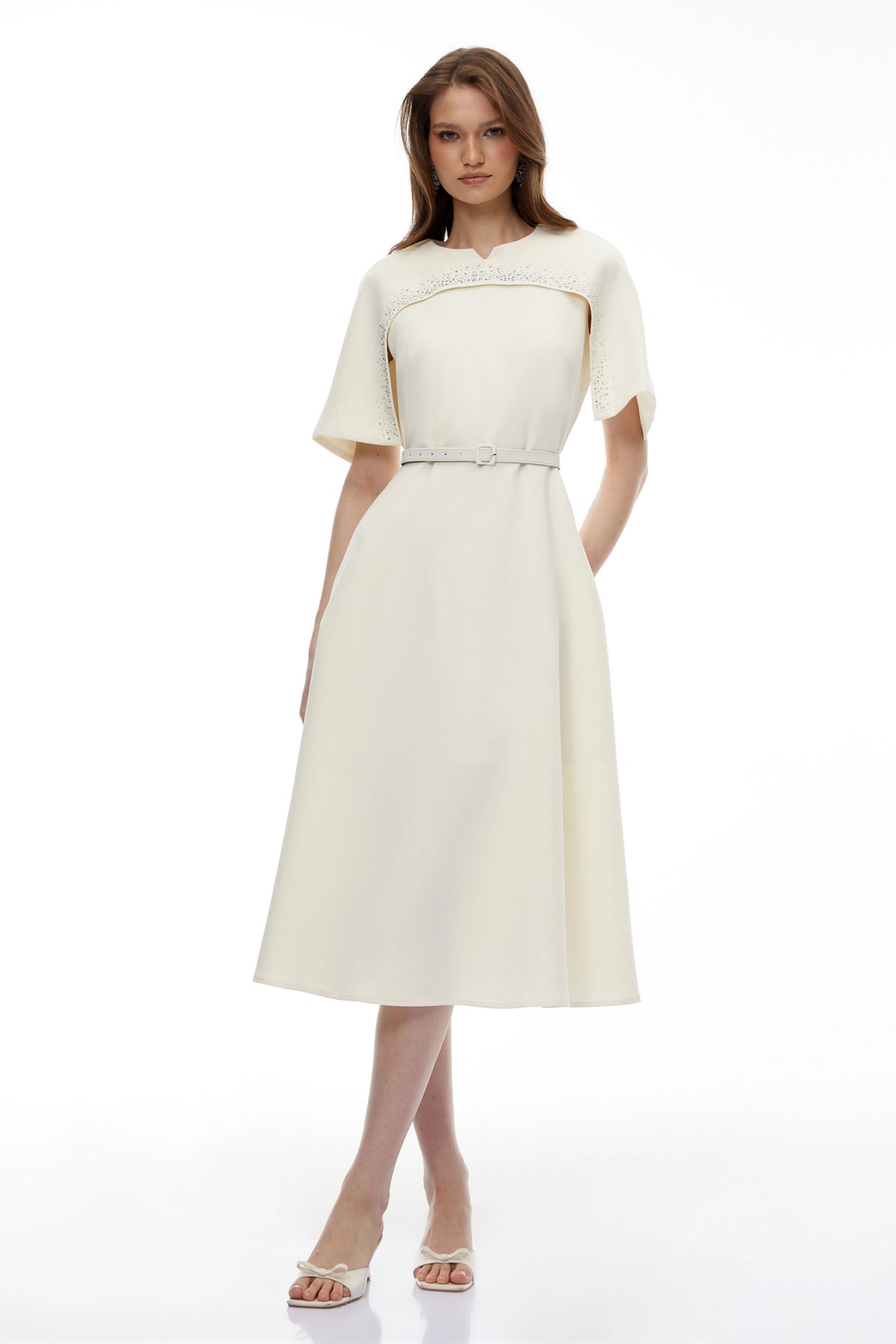 Kore Champagne Cape Midi Dress with Belt