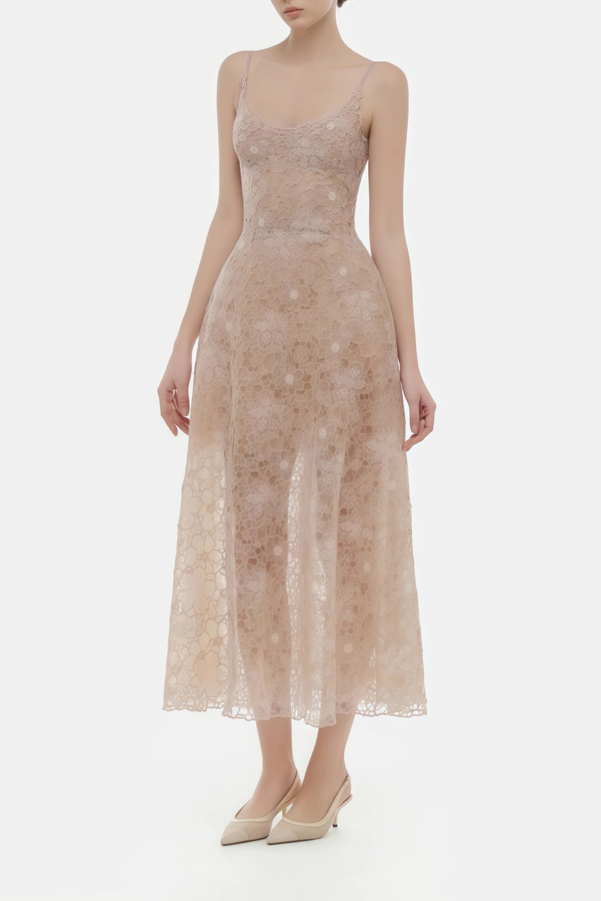 Kristoffer Pink Floral Lace Midi Dress