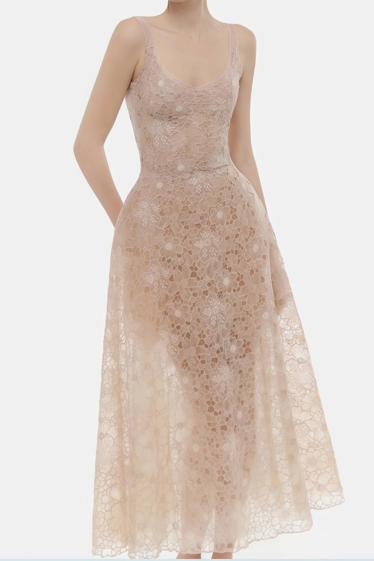 Kristoffer Pink Floral Lace Midi Dress