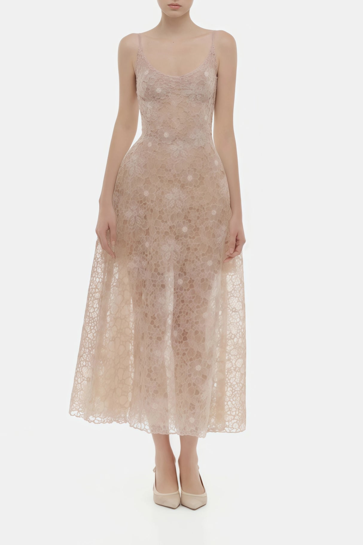 Kristoffer Pink Floral Lace Midi Dress