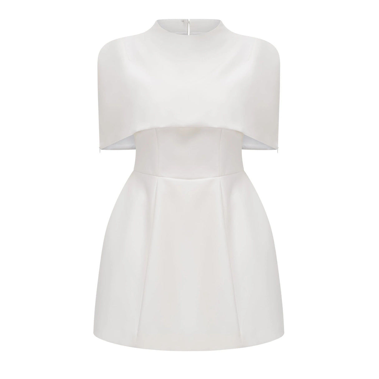 Kristveig White Cape Design Structured Mini Dress