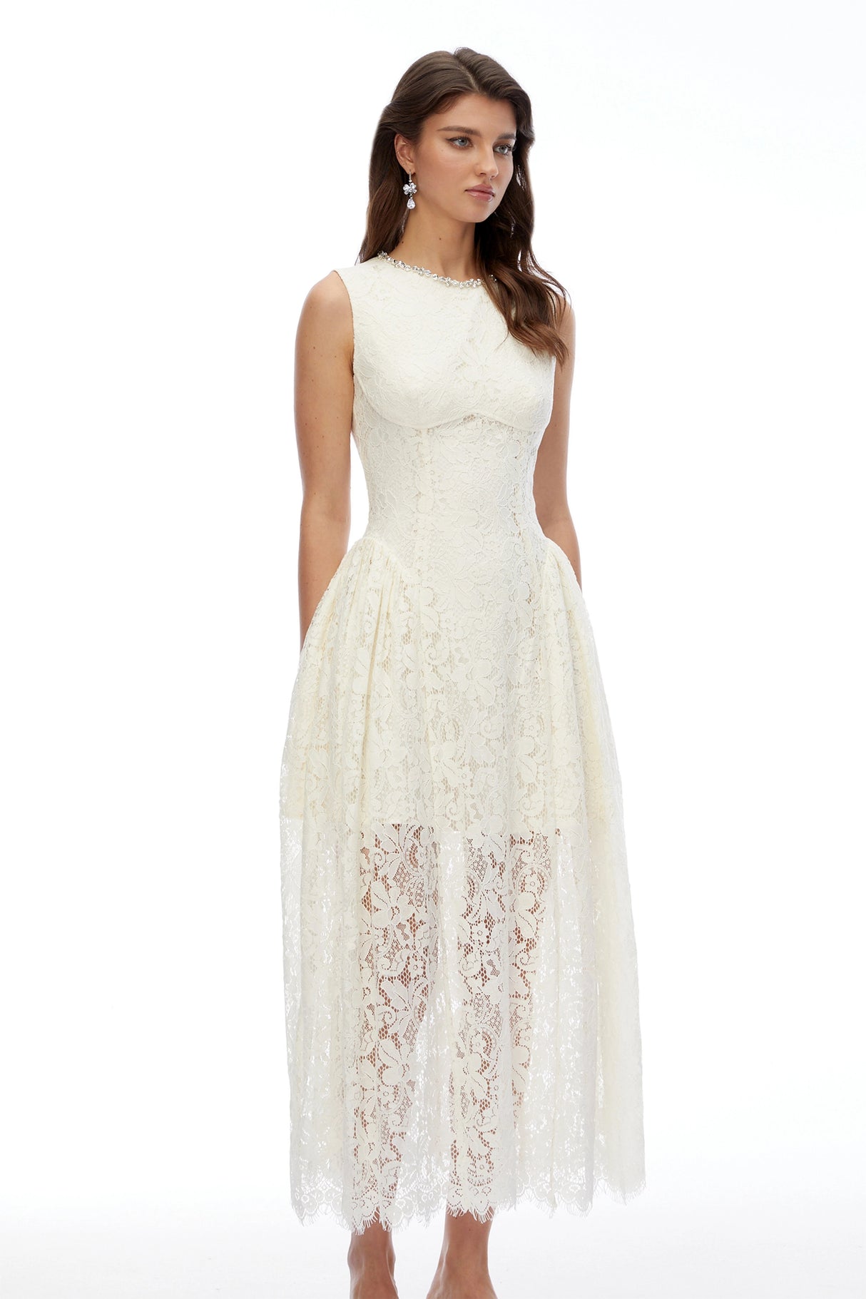 Laia Cream Lace Sleeveless Ruched Maxi Dress