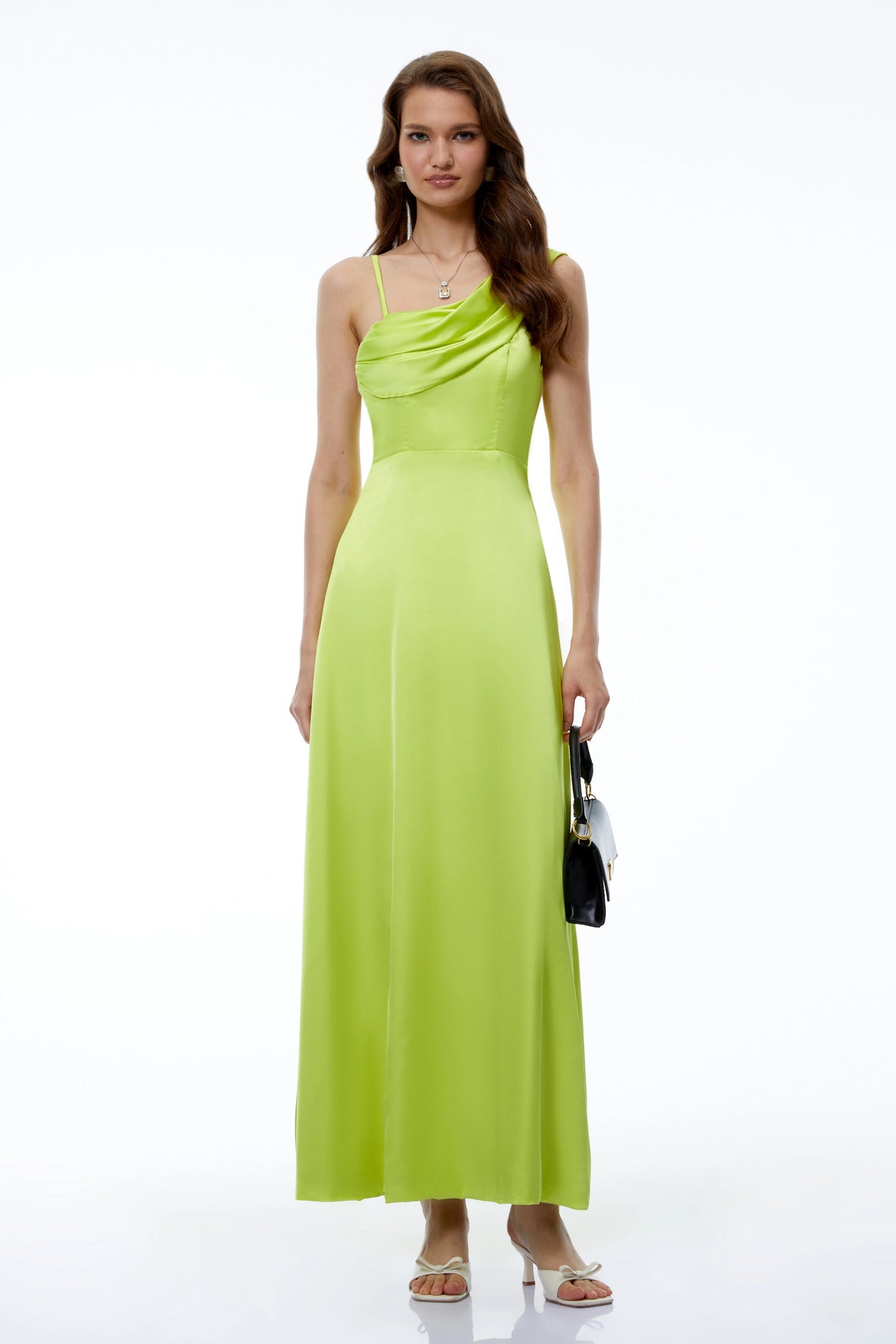 Laia Green One Shoulder Draped Maxi Dress