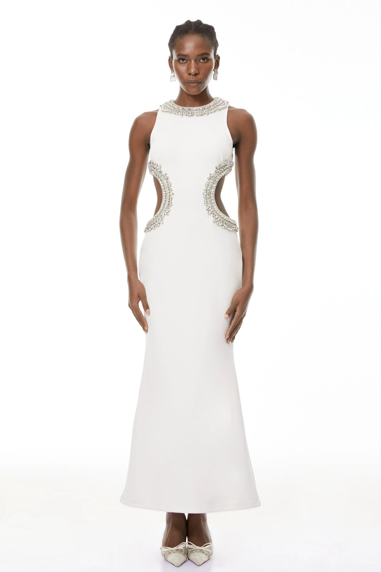 Larisa White Embellished CutOut Maxi Gown