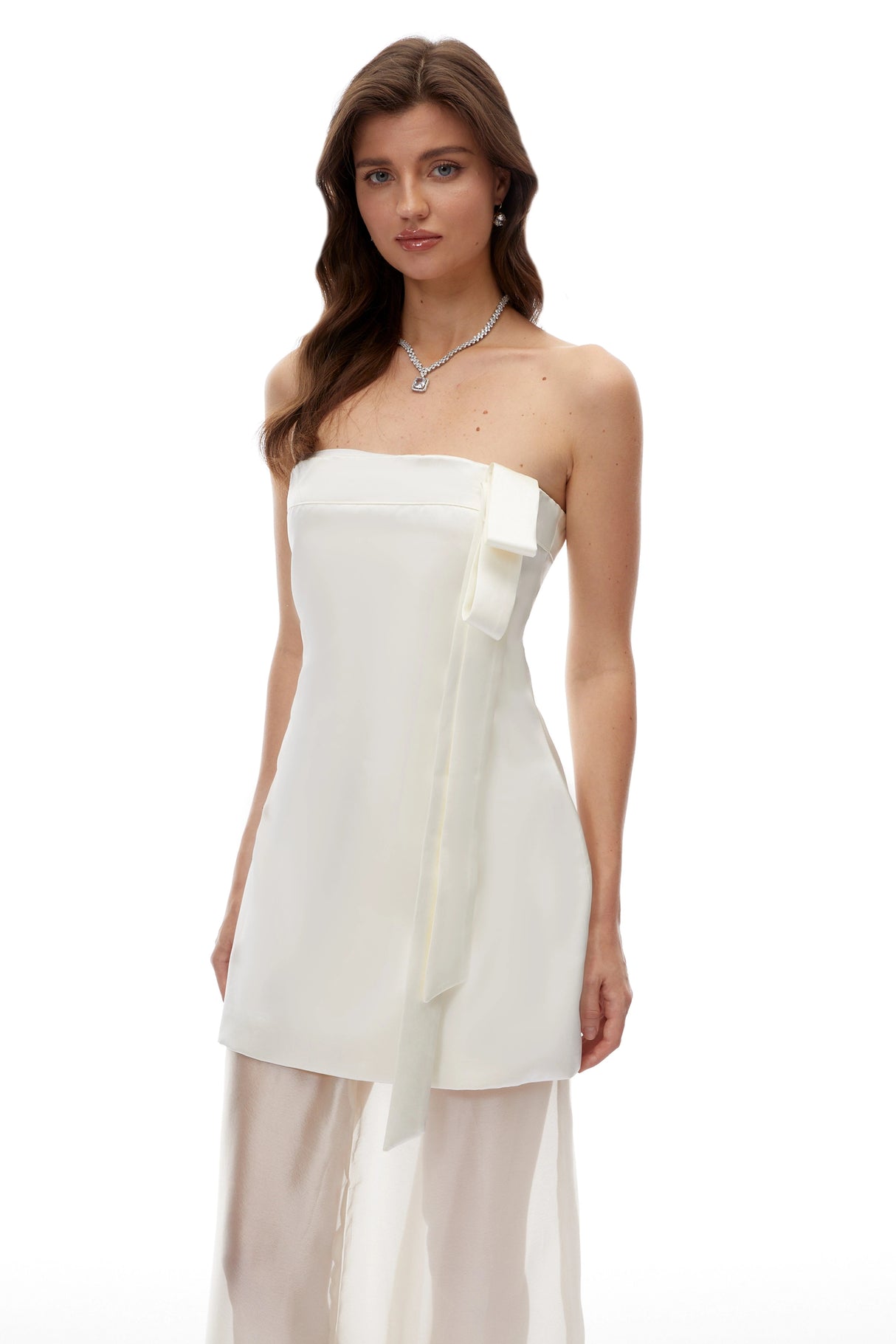 Lark White Off Shoulder SemiSheer Maxi Dress with Bow