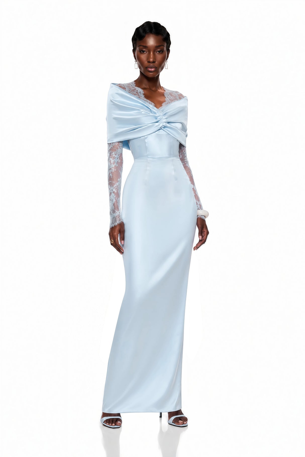 Lavinia Blue Bodycon Maxi Dress with Lace Panels