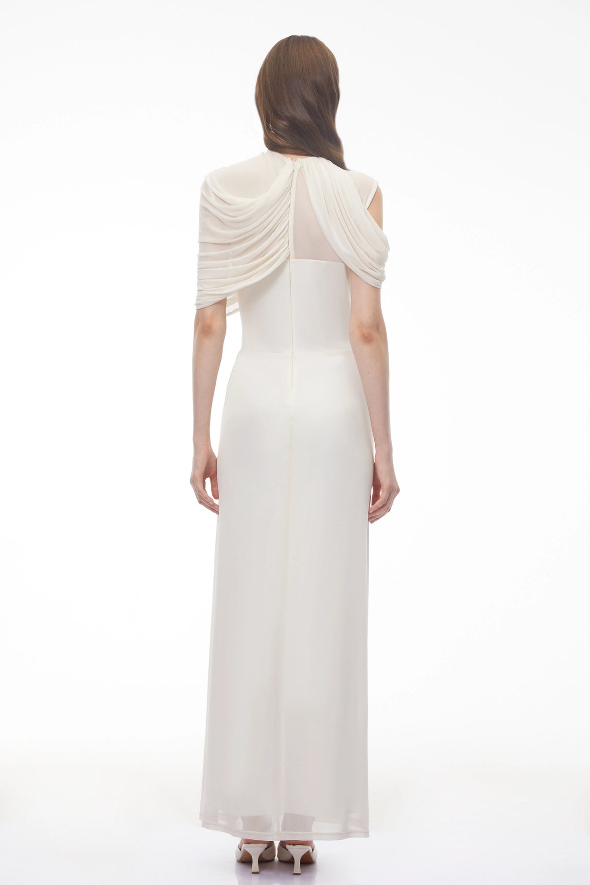 Leah White Asymmetrical Cross Front Maxi Dress