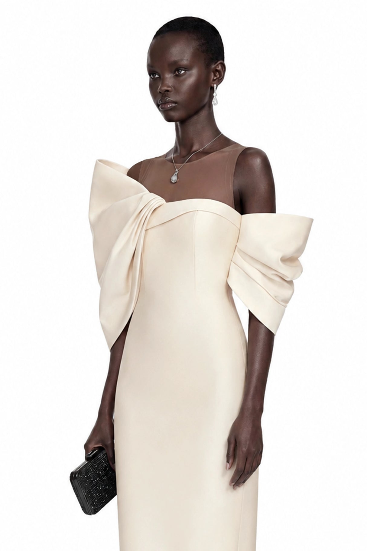 Leire Cream Midi Dress with Asymmetrical Bow Detail