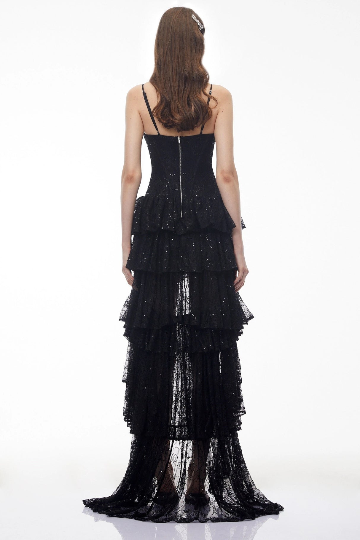 Léonie Black Sequin Maxi Dress with CutOuts and Train