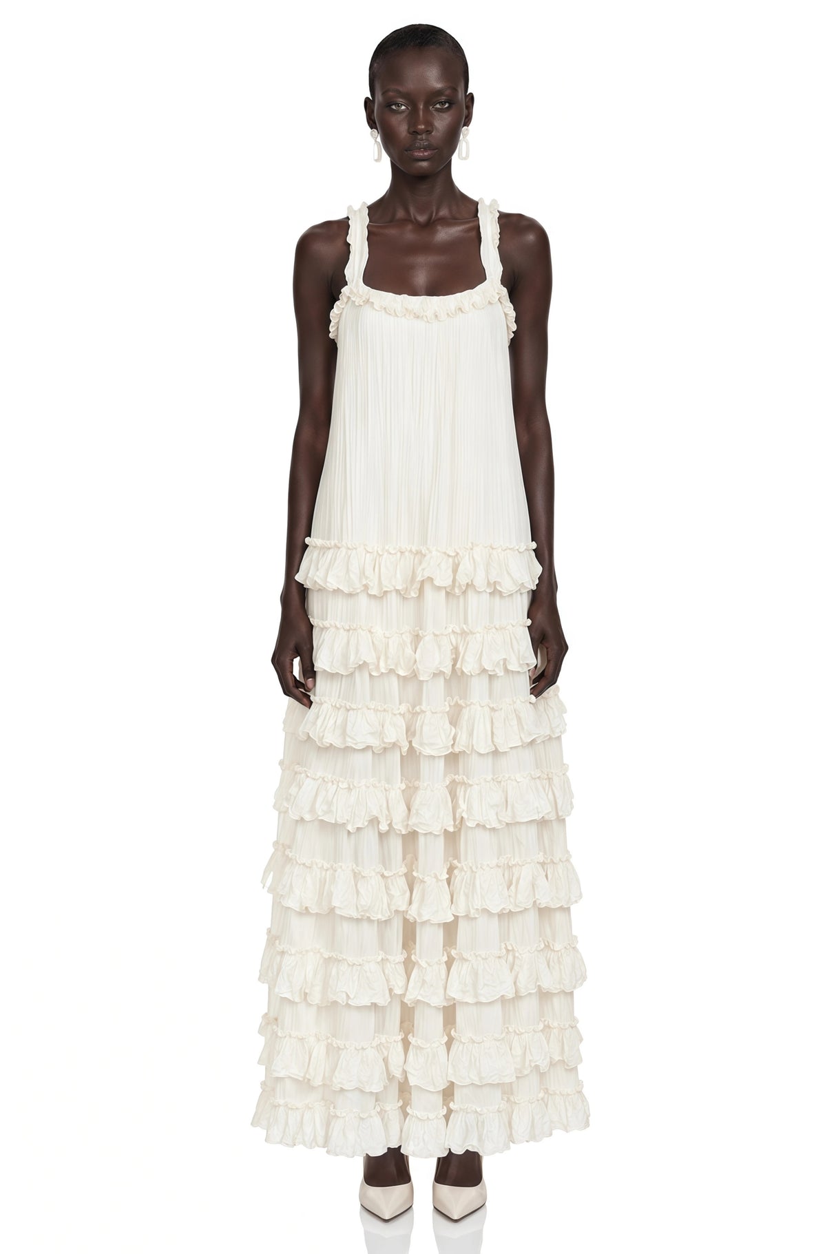 Leonie Neutral Tiered Ruffled Maxi Dress
